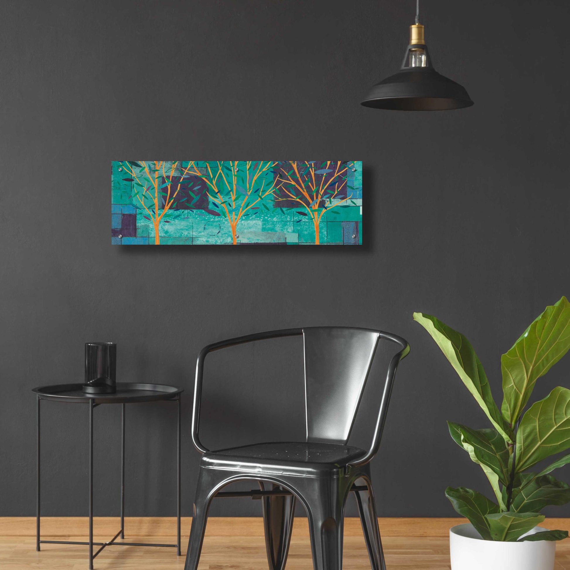 Epic Art 'Watercolor Forest III Peacock' by Veronique Charron, Acrylic Glass Wall Art,36x12