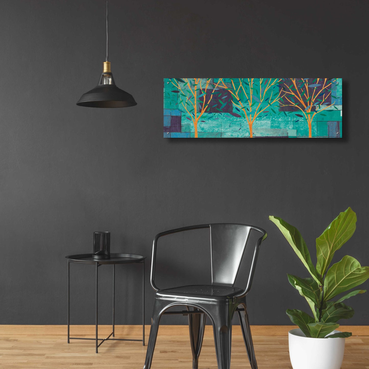 Epic Art 'Watercolor Forest III Peacock' by Veronique Charron, Acrylic Glass Wall Art,48x16