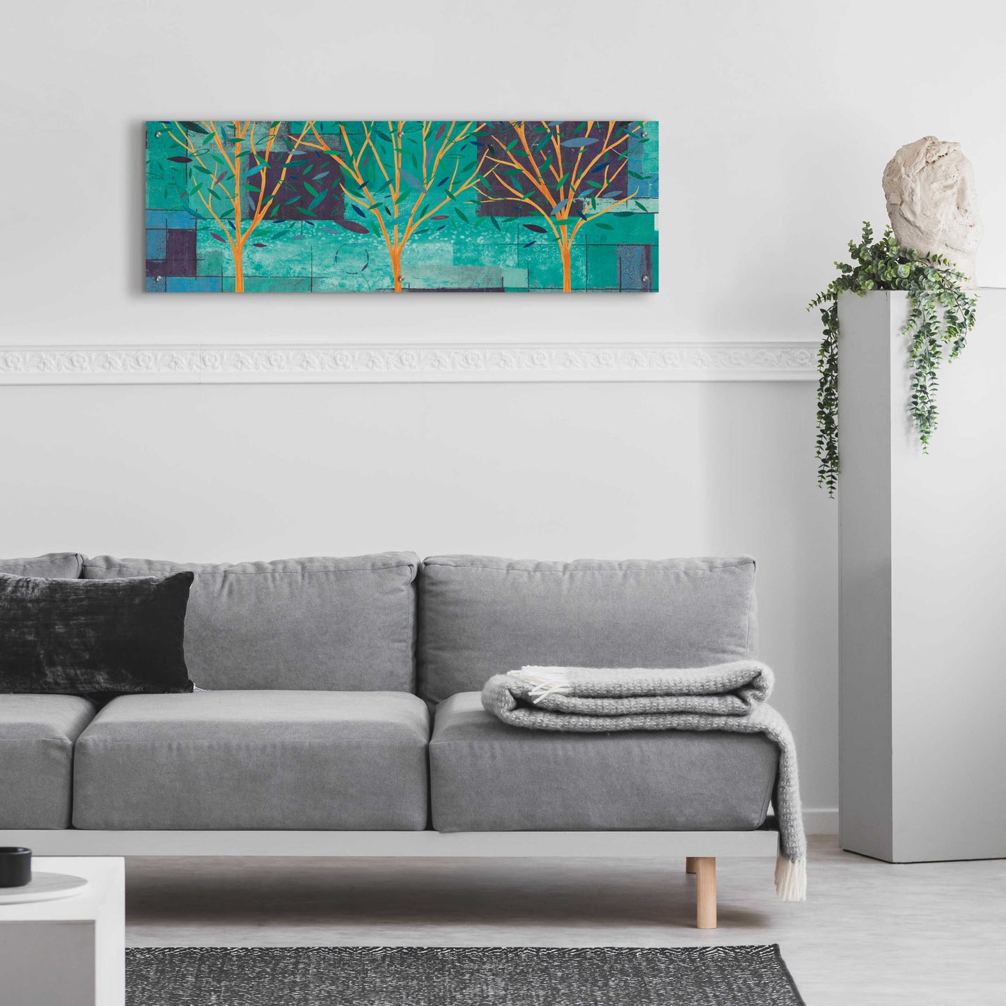 Epic Art 'Watercolor Forest III Peacock' by Veronique Charron, Acrylic Glass Wall Art,48x16