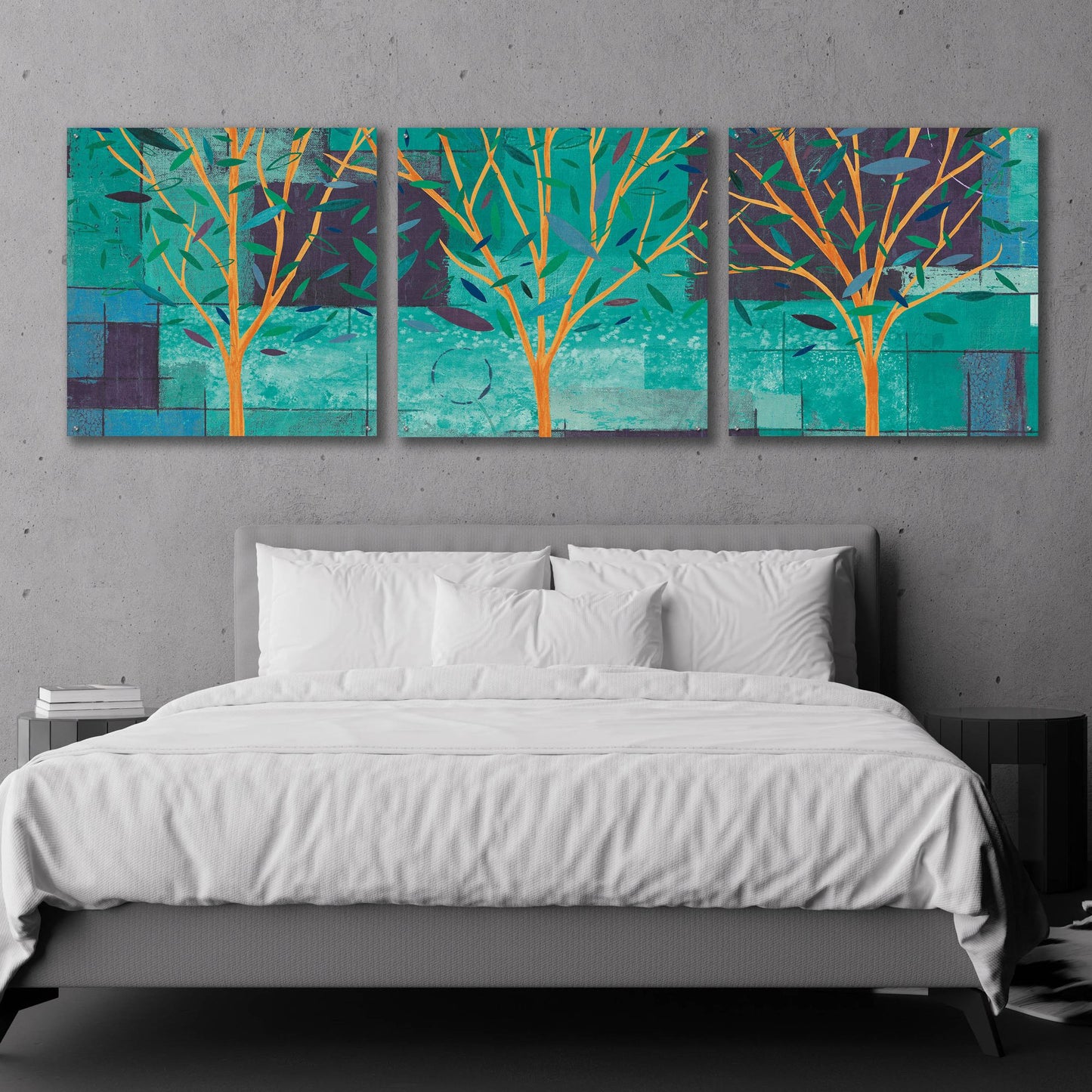 Epic Art 'Watercolor Forest III Peacock' by Veronique Charron, Acrylic Glass Wall Art, 3 Piece Set,108x36