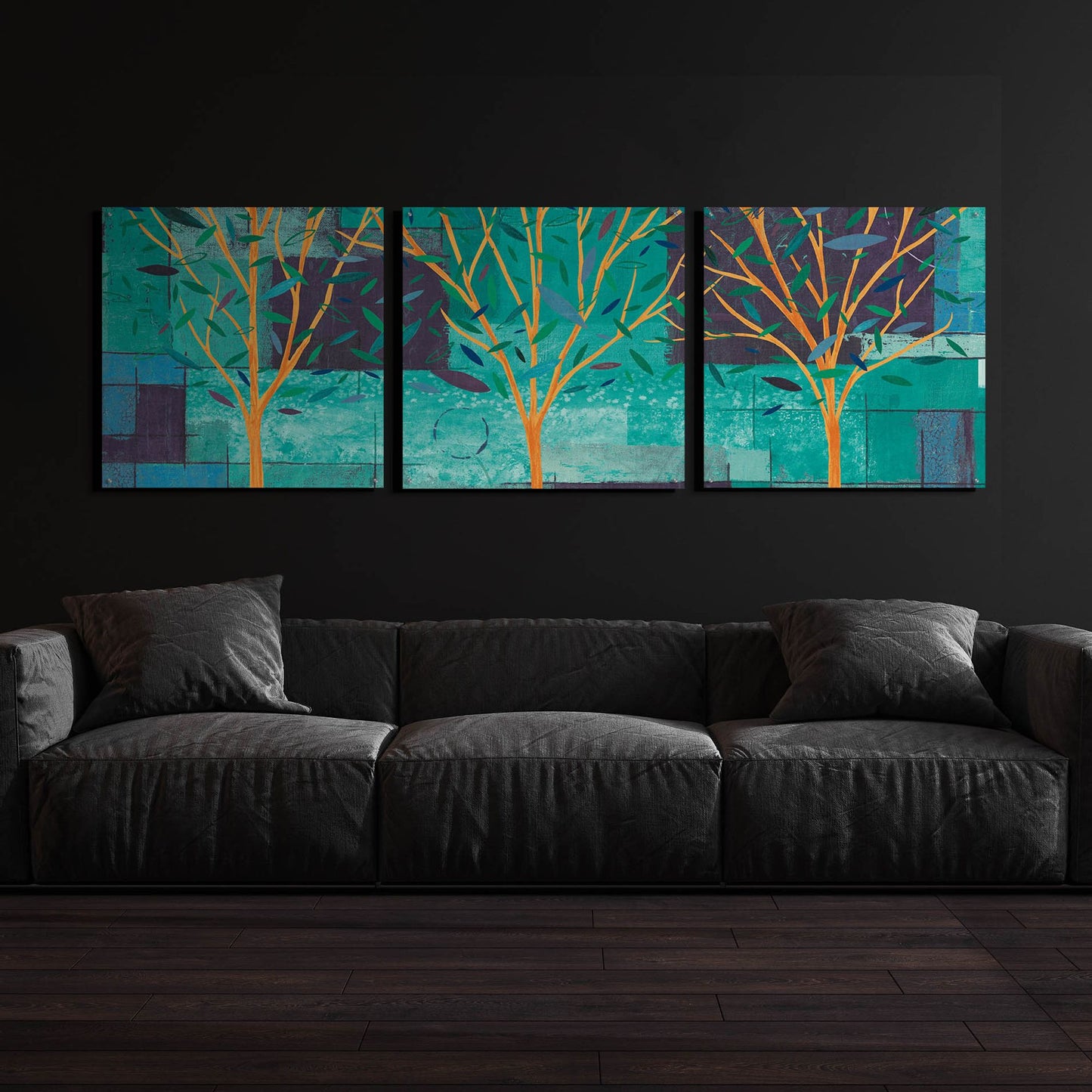 Epic Art 'Watercolor Forest III Peacock' by Veronique Charron, Acrylic Glass Wall Art, 3 Piece Set,108x36