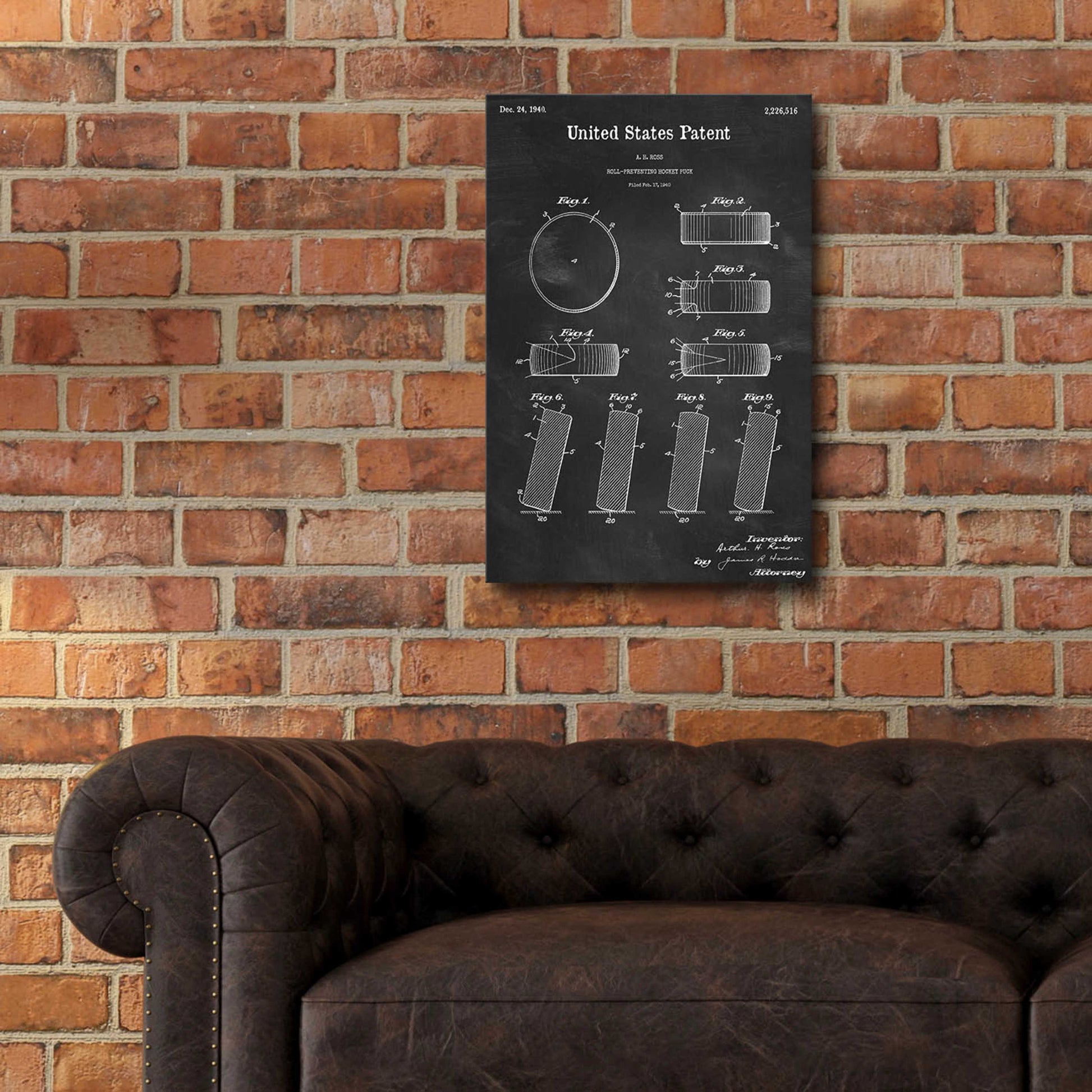 Epic Art 'Hockey Puck Blueprint Patent Chalkboard,' Acrylic Glass Wall Art,16x24