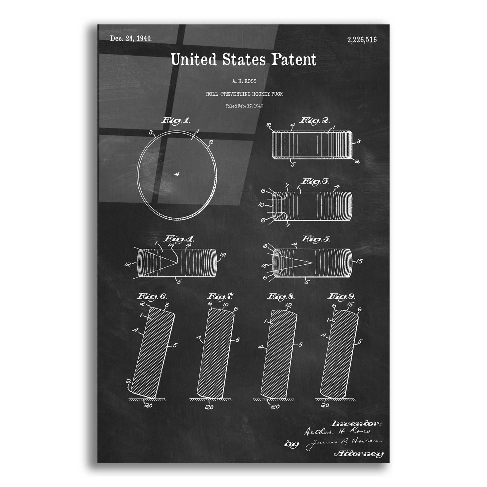 Epic Art 'Hockey Puck Blueprint Patent Chalkboard,' Acrylic Glass Wall Art,16x24