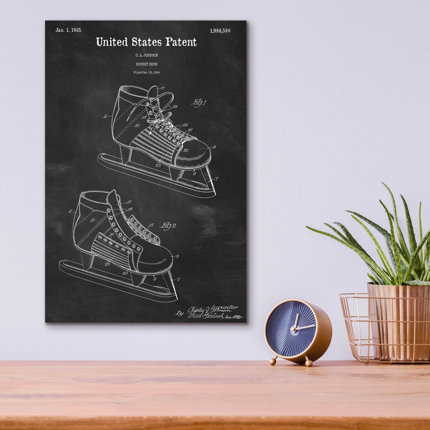 Epic Art 'Hockey Shoe, 1935 Blueprint Patent Chalkboard,' Acrylic Glass Wall Art,12x16