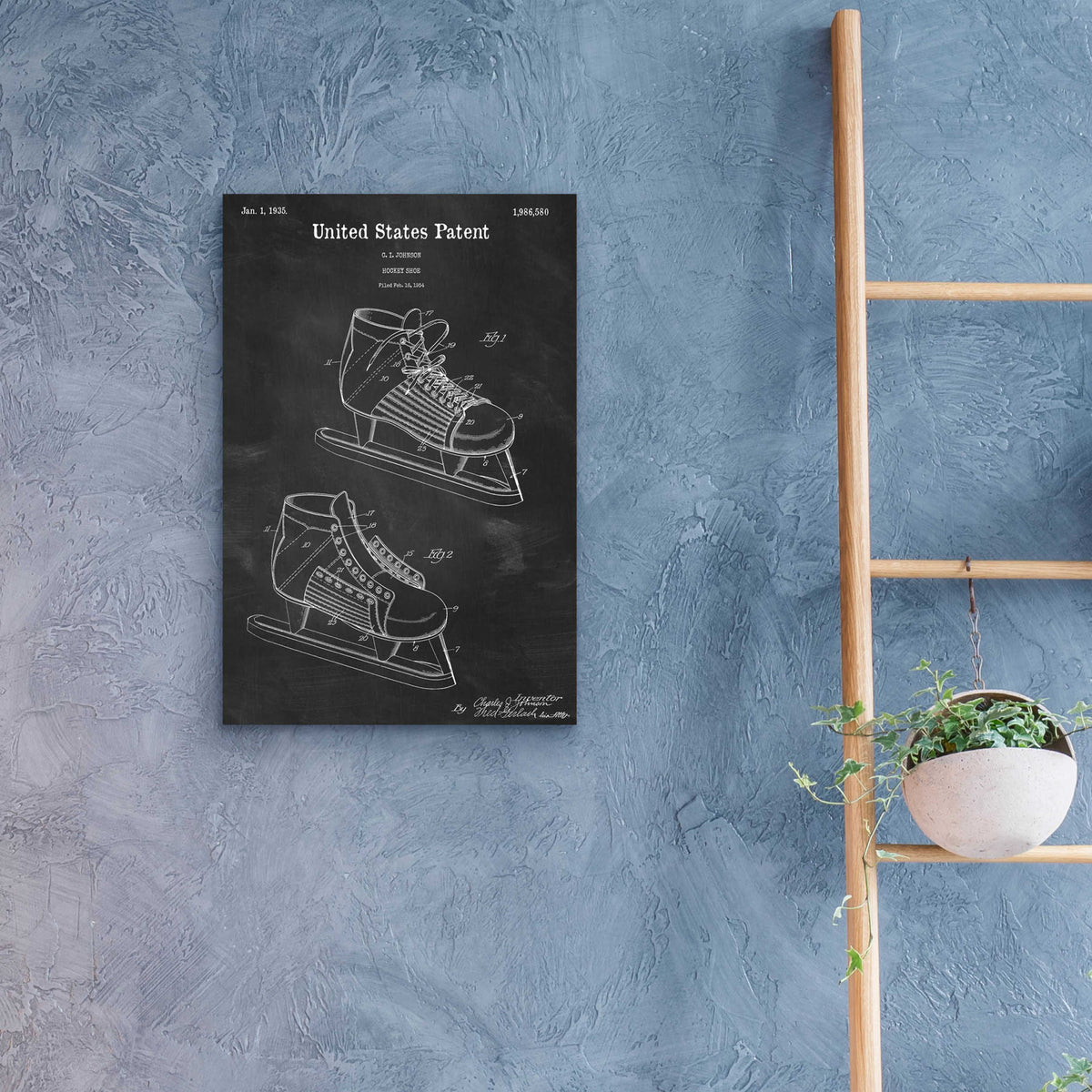 Epic Art 'Hockey Shoe, 1935 Blueprint Patent Chalkboard,' Acrylic Glass Wall Art,16x24