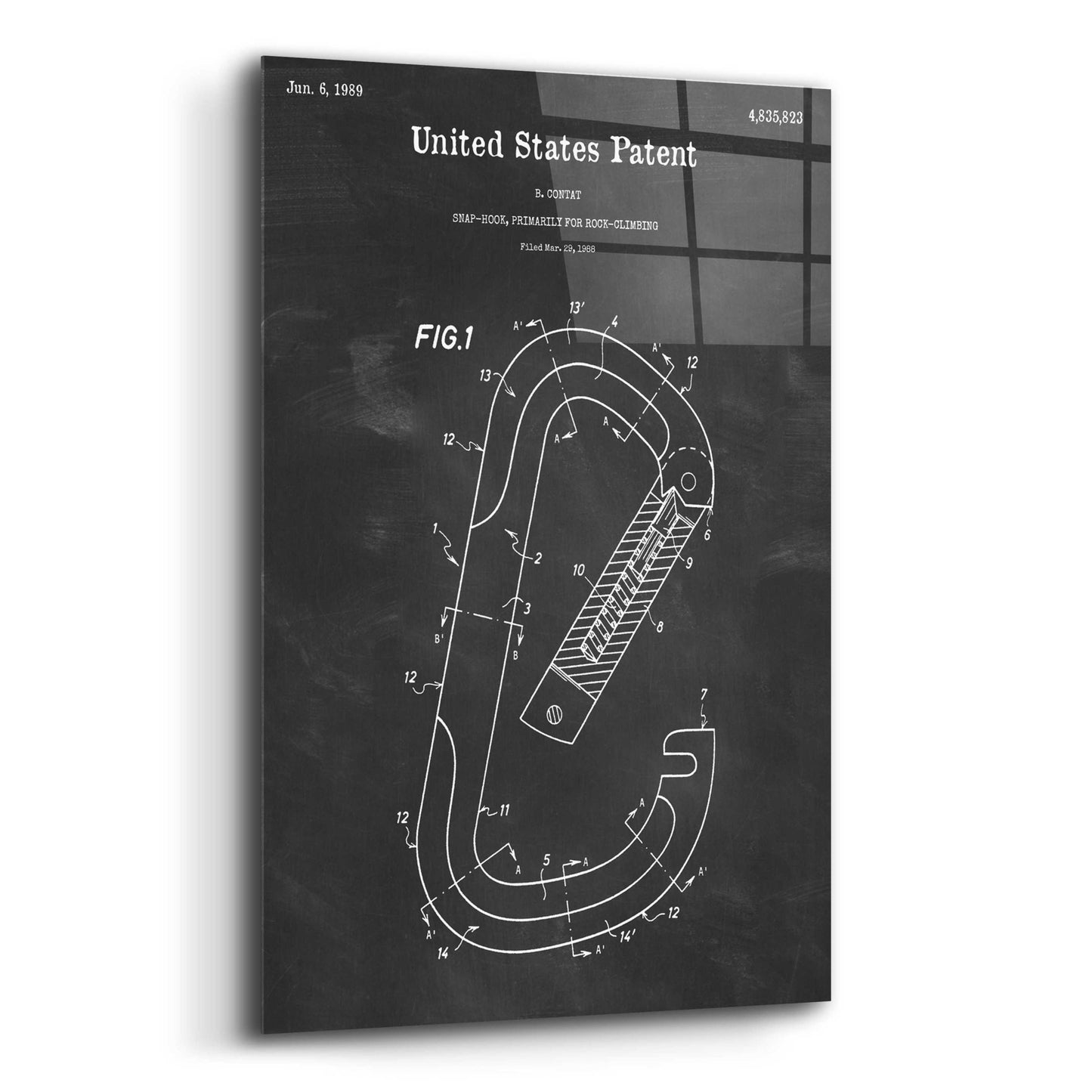 Epic Art 'Climbing Hook Blueprint Patent Chalkboard,' Acrylic Glass Wall Art,12x16