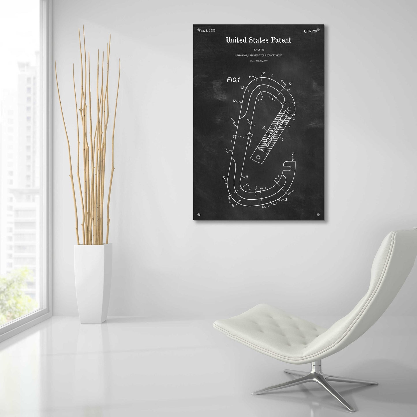 Epic Art 'Climbing Hook Blueprint Patent Chalkboard,' Acrylic Glass Wall Art,24x36