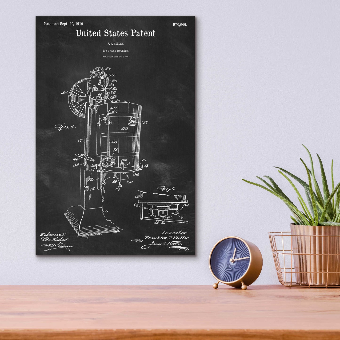 Epic Art 'Ice Cream Machine Blueprint Patent Chalkboard,' Acrylic Glass Wall Art,12x16