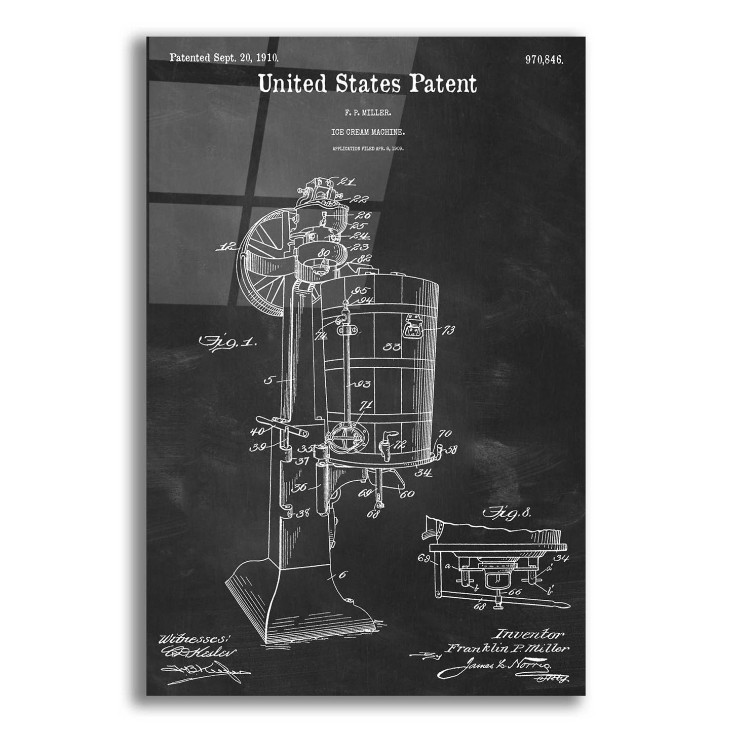 Epic Art 'Ice Cream Machine Blueprint Patent Chalkboard,' Acrylic Glass Wall Art,12x16