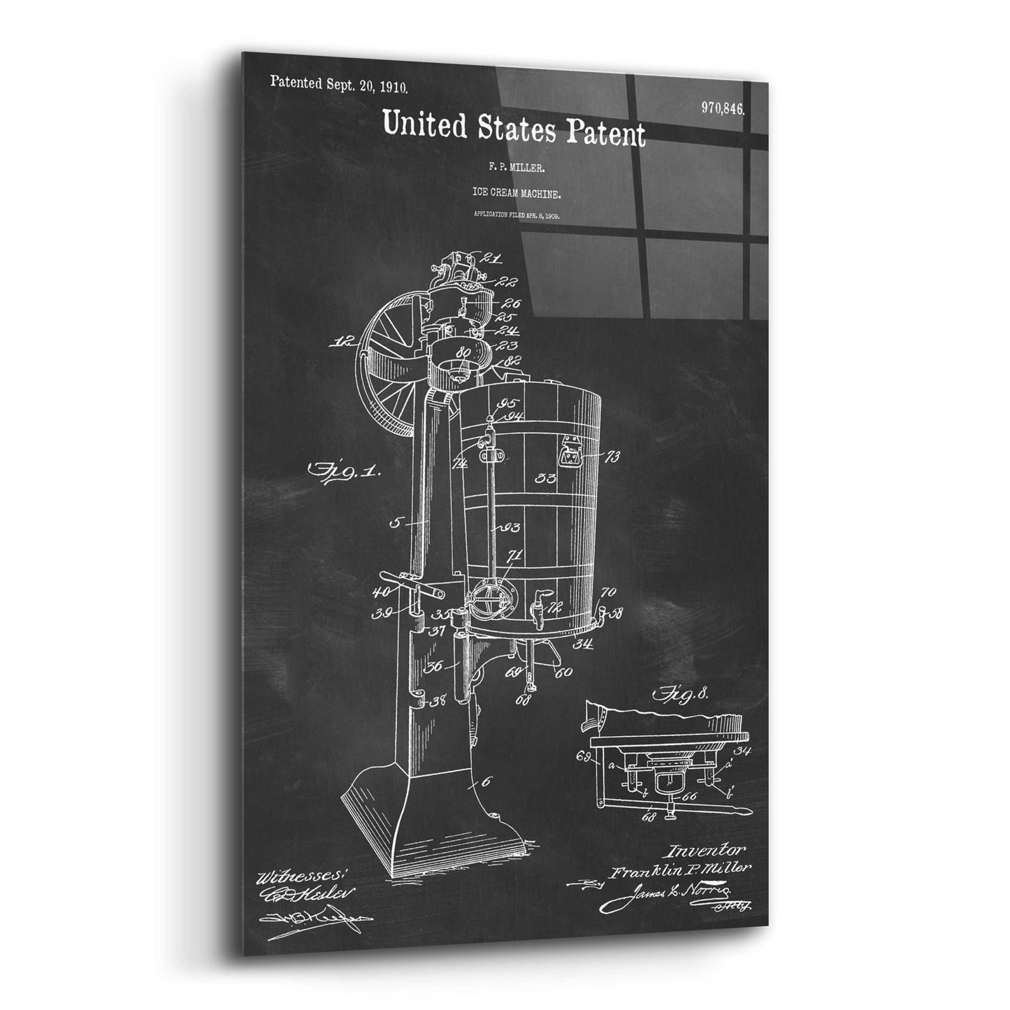 Epic Art 'Ice Cream Machine Blueprint Patent Chalkboard,' Acrylic Glass Wall Art,16x24