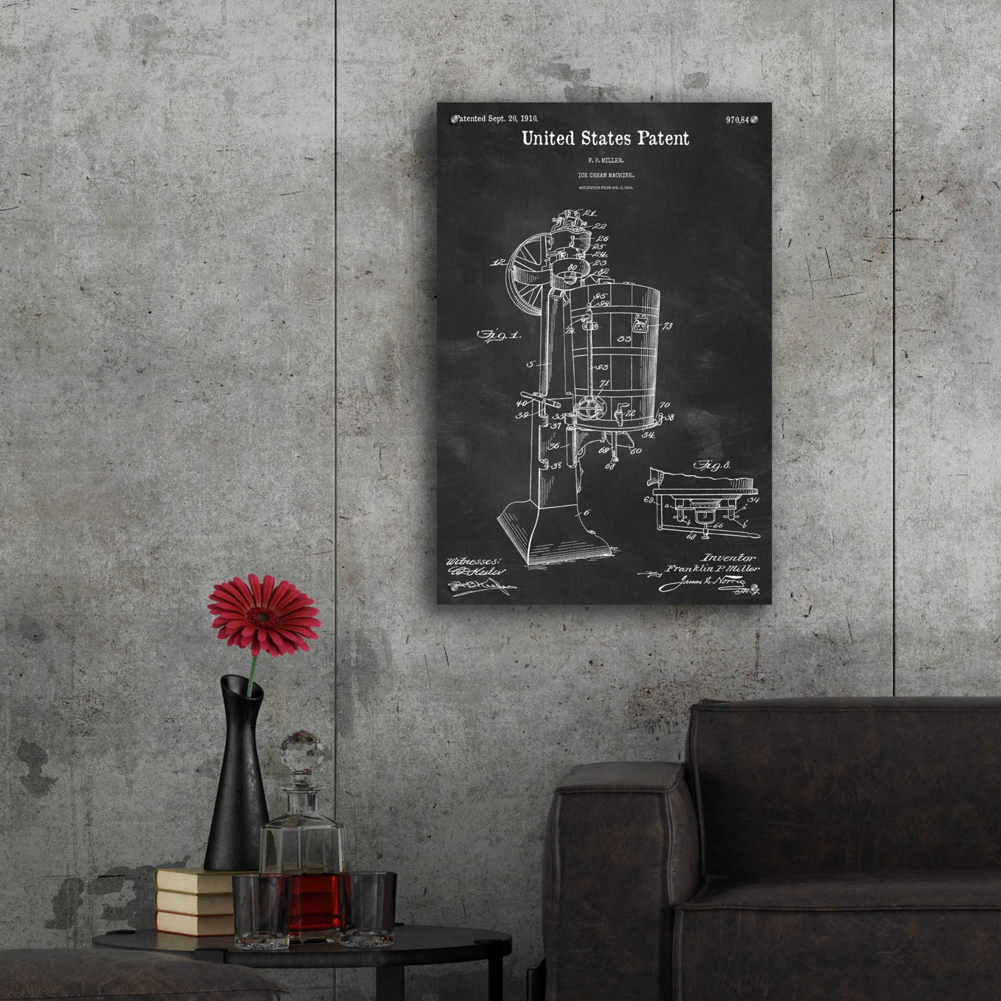 Epic Art 'Ice Cream Machine Blueprint Patent Chalkboard,' Acrylic Glass Wall Art,24x36