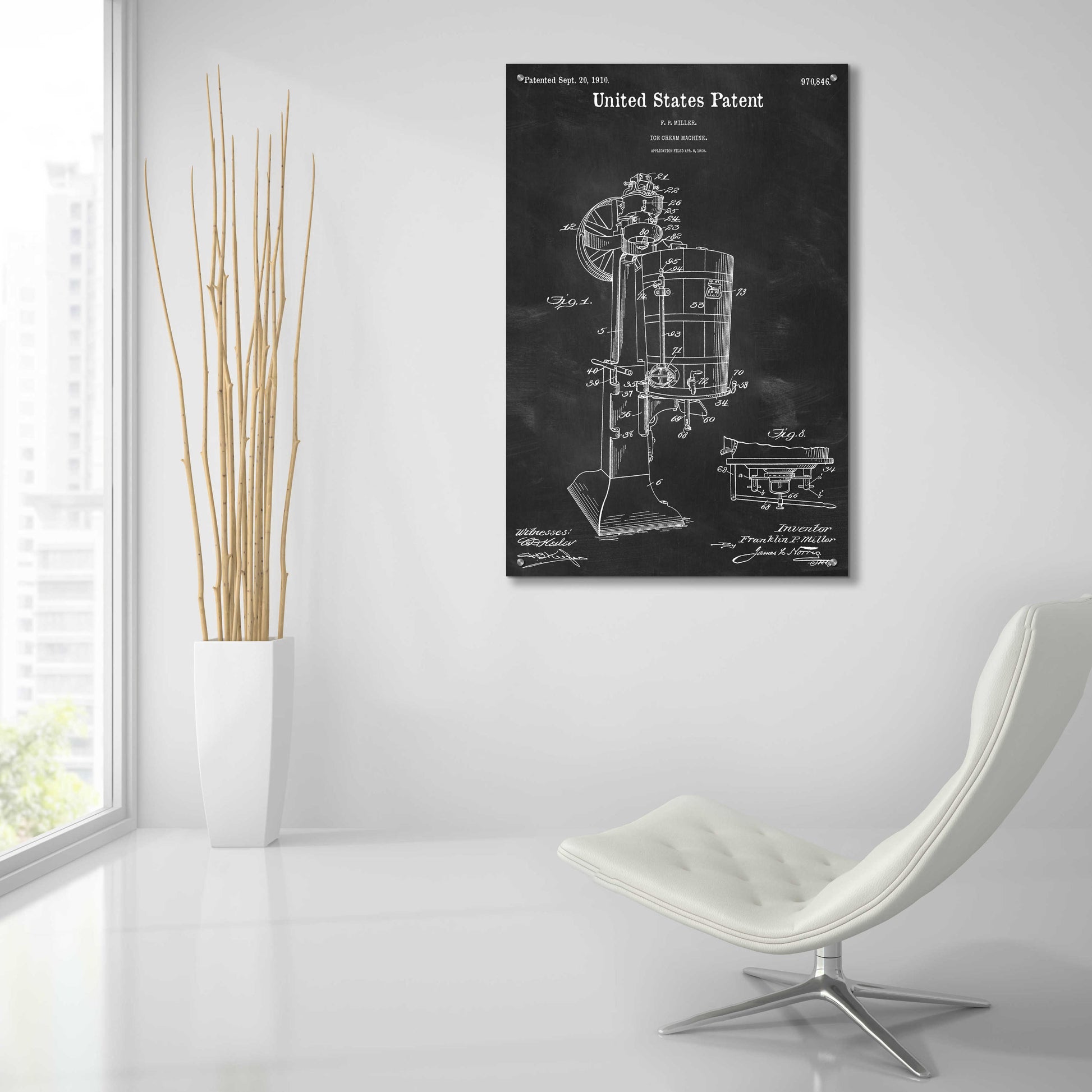 Epic Art 'Ice Cream Machine Blueprint Patent Chalkboard,' Acrylic Glass Wall Art,24x36