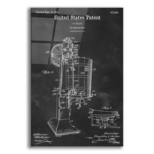 Epic Art 'Ice Cream Machine Blueprint Patent Chalkboard,' Acrylic Glass Wall Art,12x16x1.1x0,18x26x1.1x0,26x34x1.74x0,40x54x1.74x0