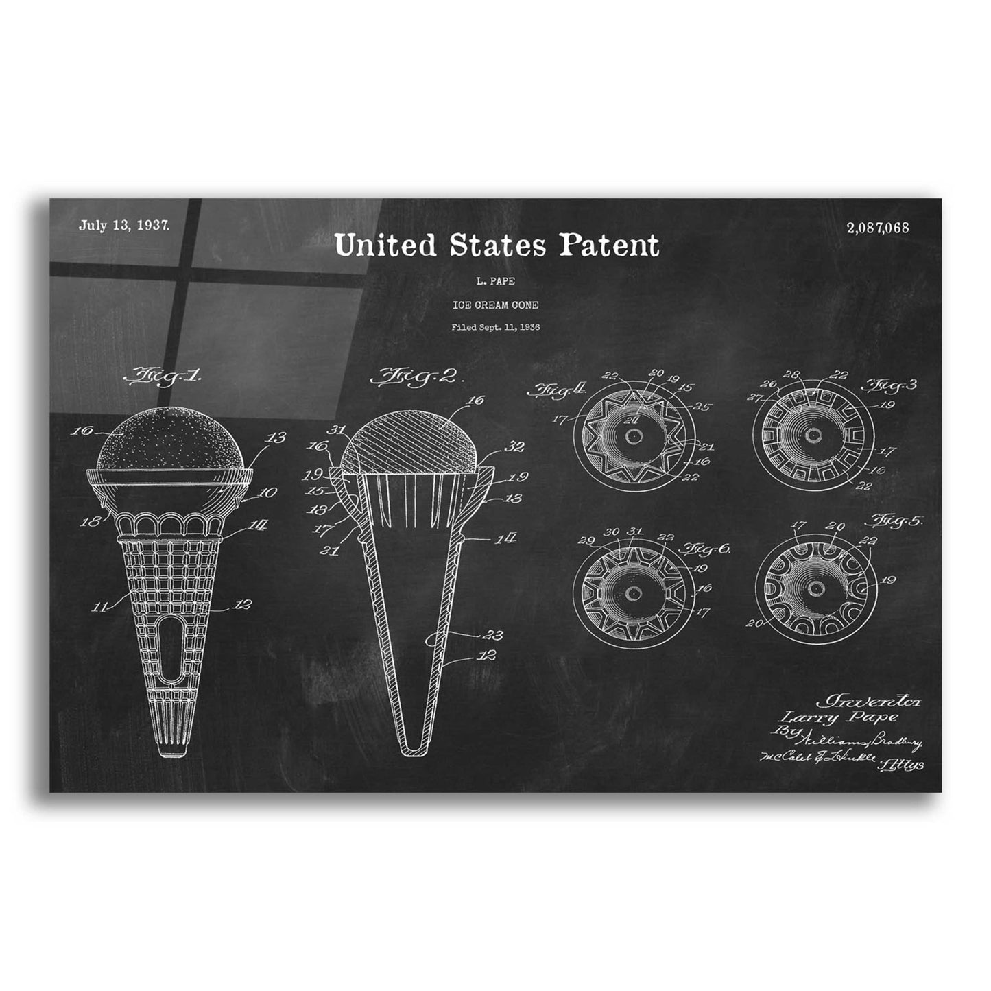 Epic Art 'Ice Cream Cone Blueprint Patent Chalkboard,' Acrylic Glass Wall Art,16x12