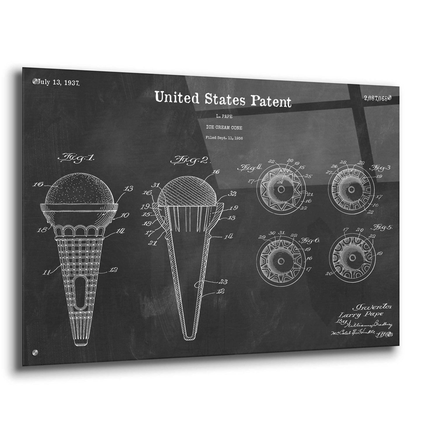 Epic Art 'Ice Cream Cone Blueprint Patent Chalkboard,' Acrylic Glass Wall Art,36x24