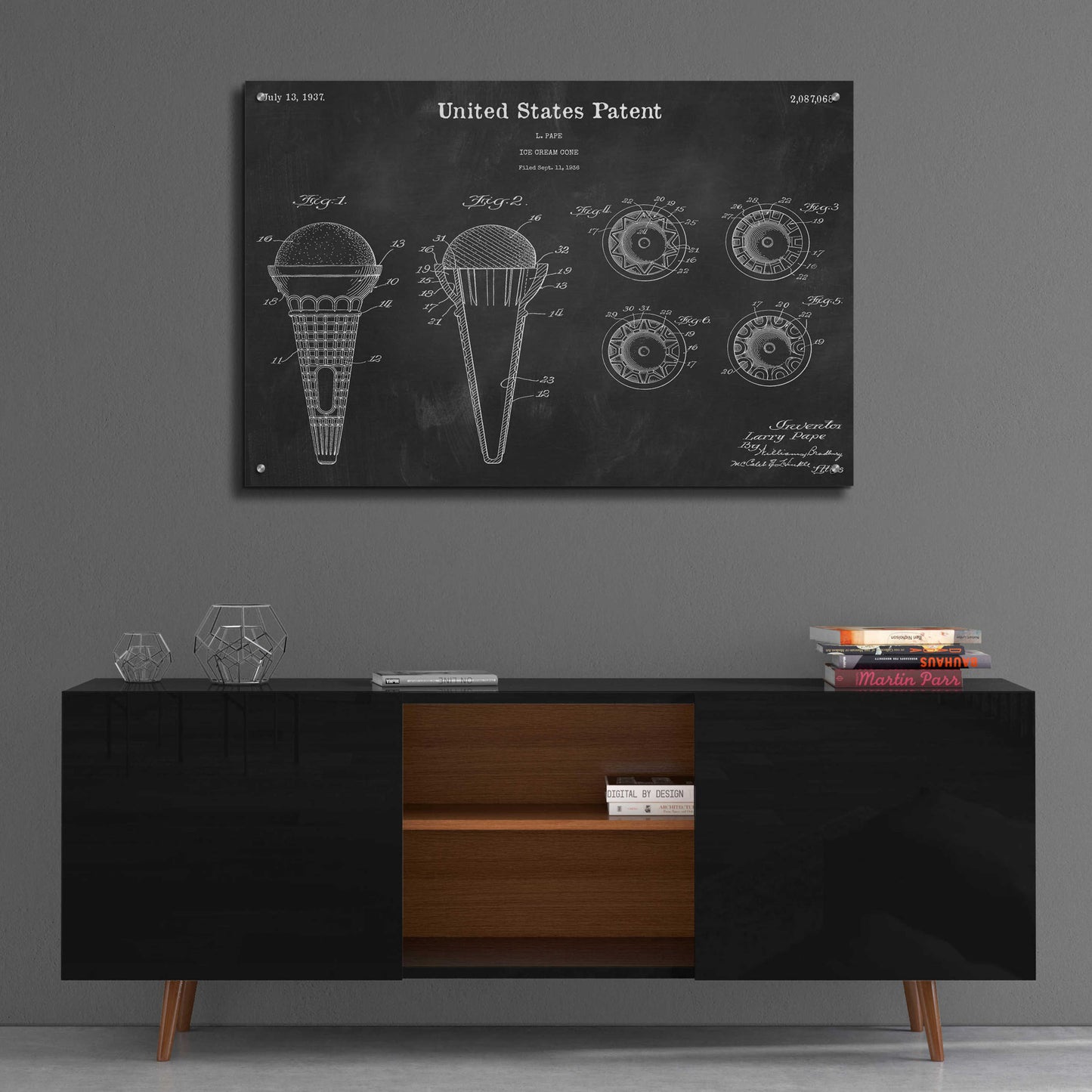 Epic Art 'Ice Cream Cone Blueprint Patent Chalkboard,' Acrylic Glass Wall Art,36x24