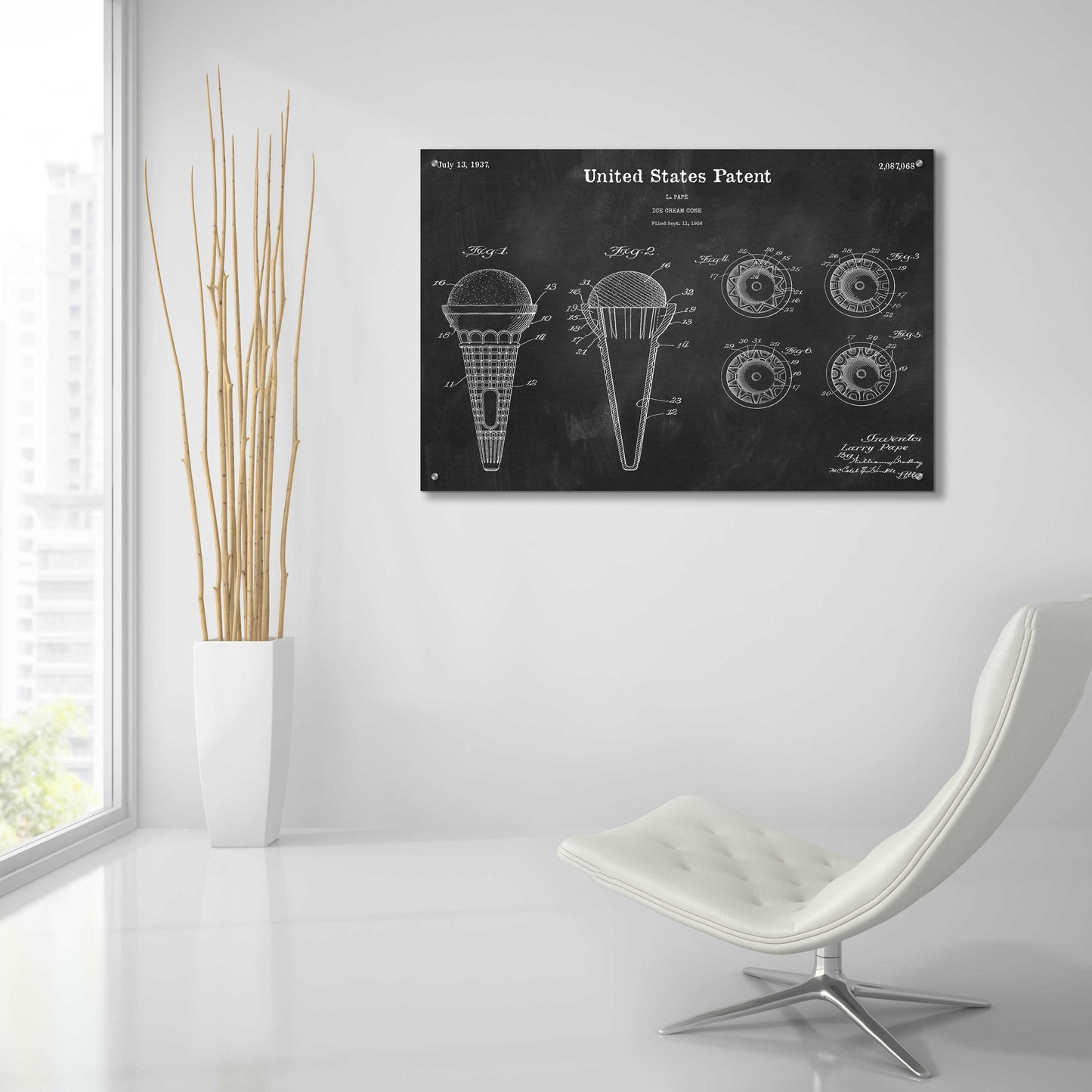 Epic Art 'Ice Cream Cone Blueprint Patent Chalkboard,' Acrylic Glass Wall Art,36x24