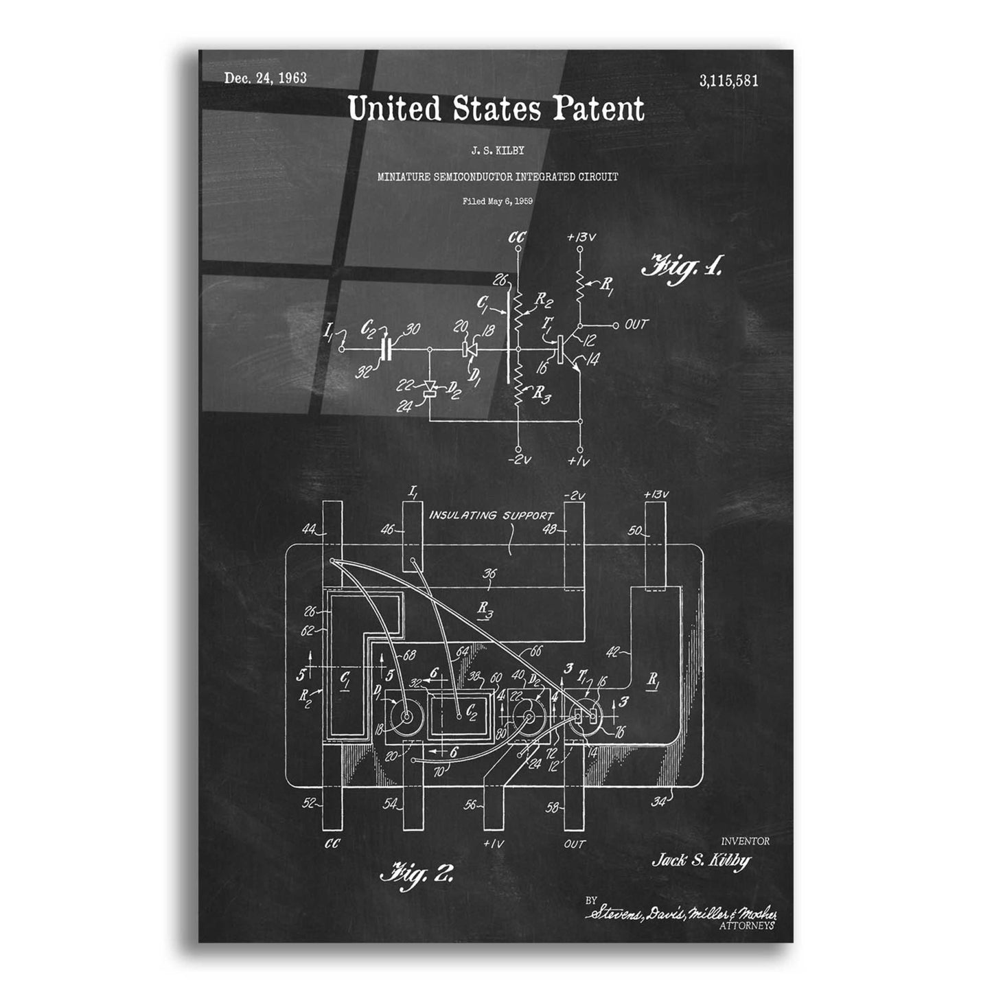 Epic Art 'Integrated Circuit Blueprint Patent Chalkboard,' Acrylic Glass Wall Art,12x16x1.1x0,18x26x1.1x0,26x34x1.74x0,40x54x1.74x0