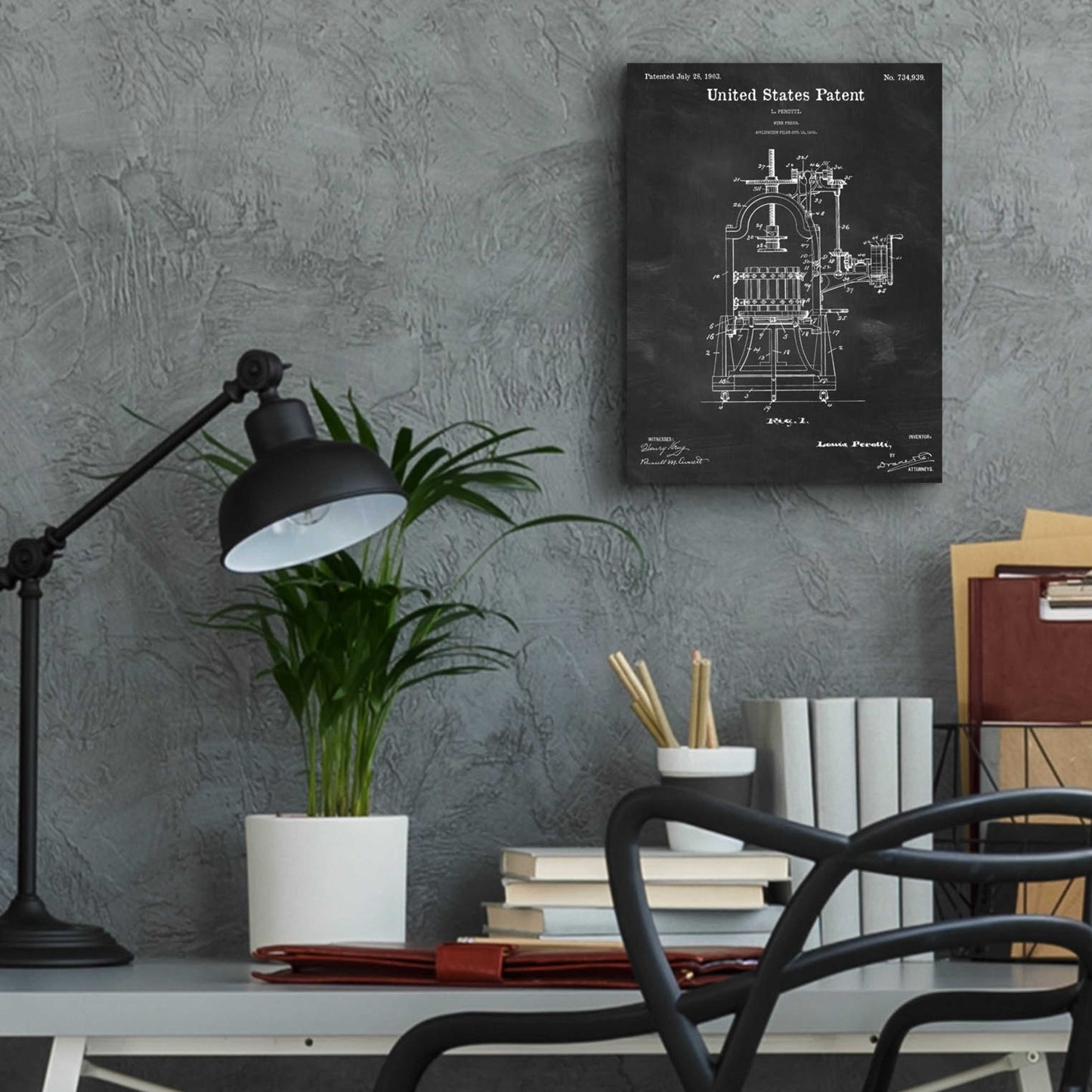 Epic Art 'Wine Press Blueprint Patent Chalkboard,' Acrylic Glass Wall Art,12x16