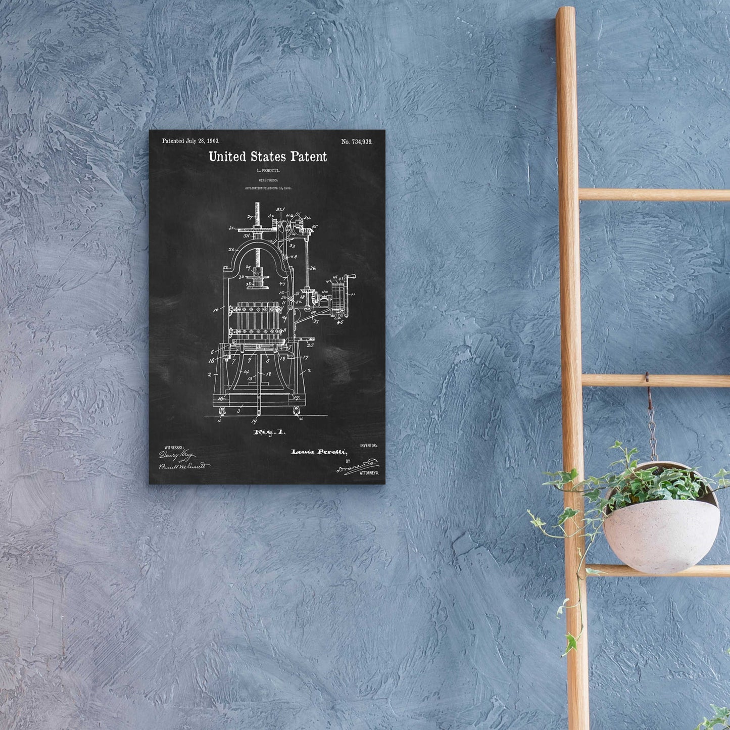 Epic Art 'Wine Press Blueprint Patent Chalkboard,' Acrylic Glass Wall Art,16x24