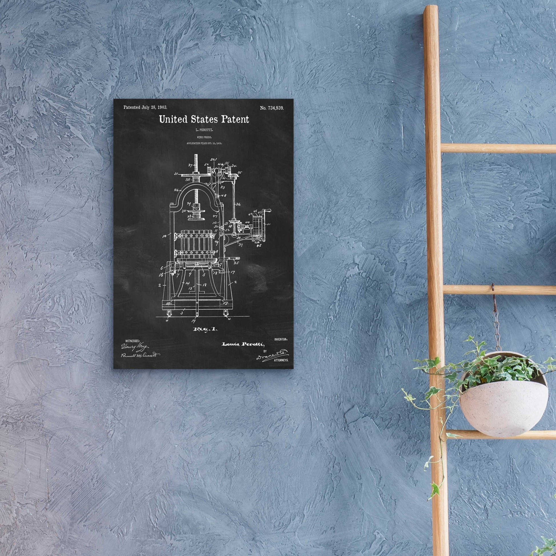 Epic Art 'Wine Press Blueprint Patent Chalkboard,' Acrylic Glass Wall Art,16x24