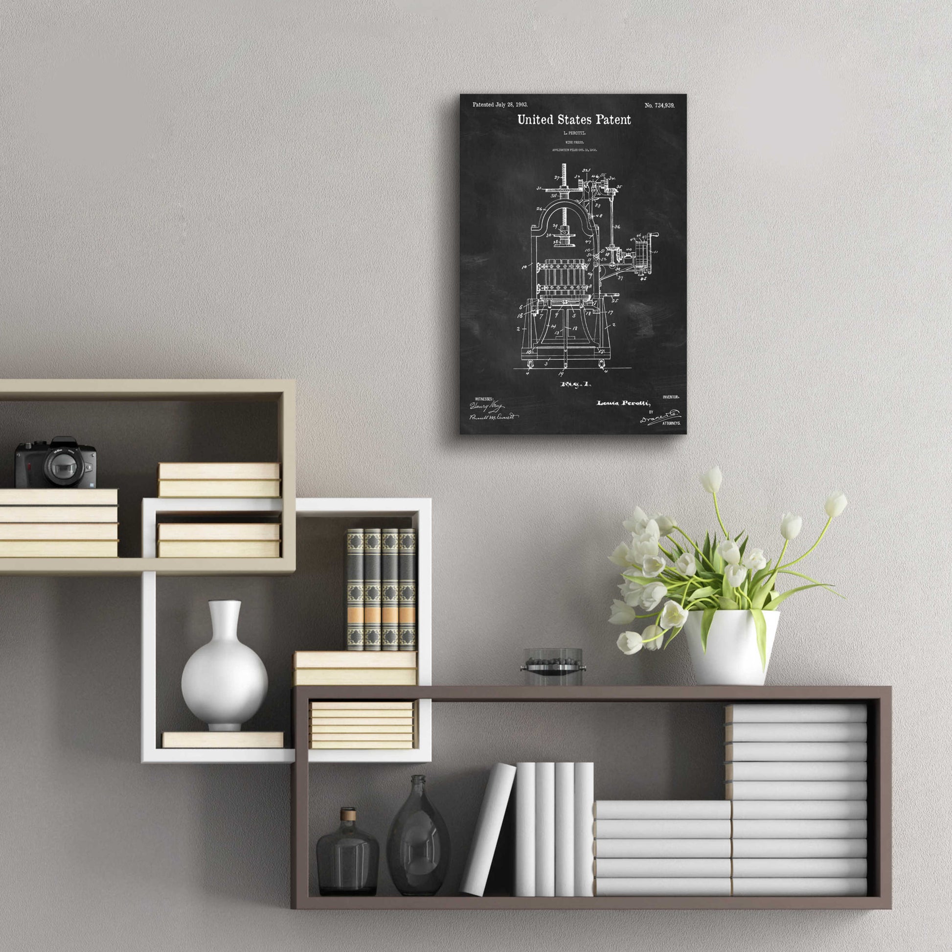 Epic Art 'Wine Press Blueprint Patent Chalkboard,' Acrylic Glass Wall Art,16x24