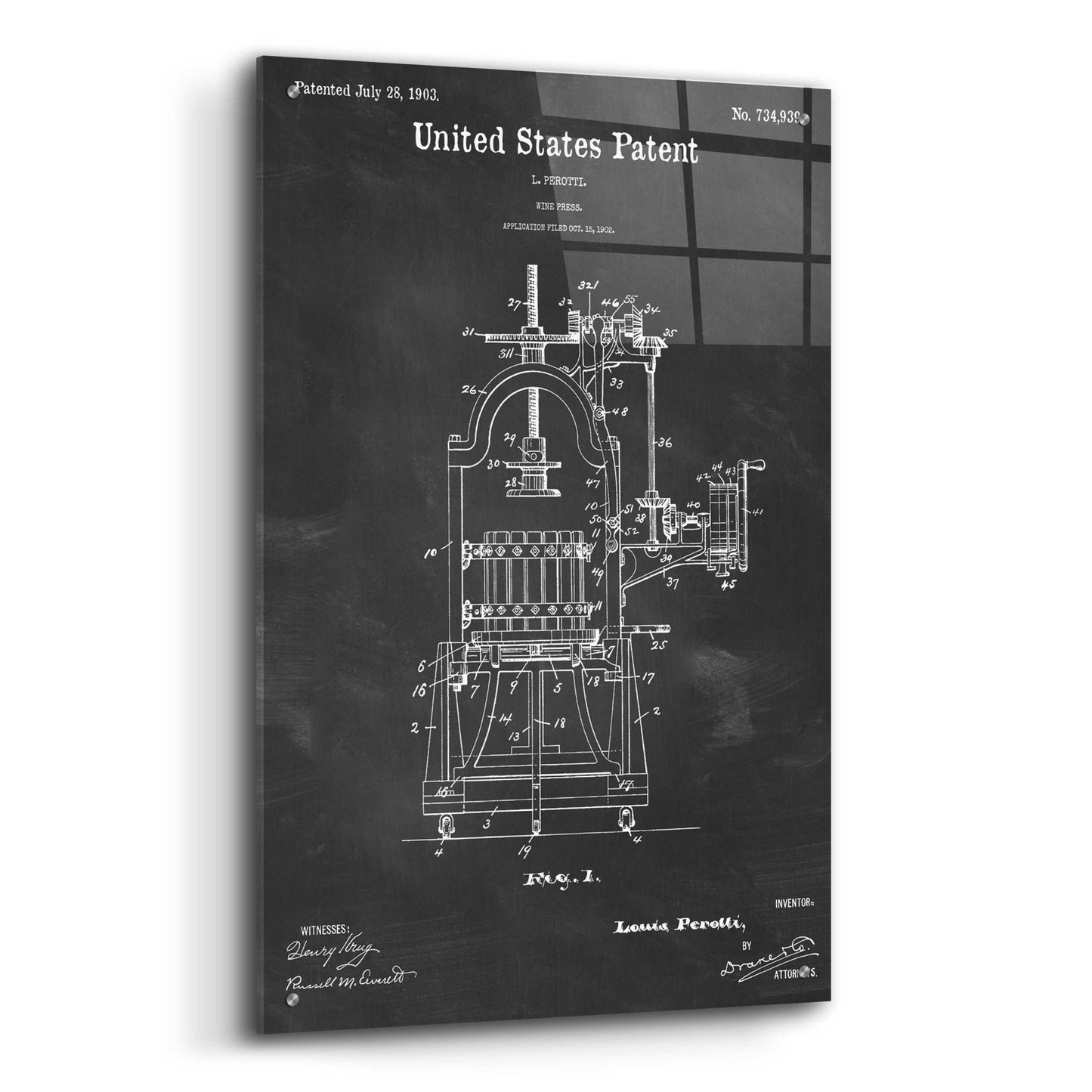 Epic Art 'Wine Press Blueprint Patent Chalkboard,' Acrylic Glass Wall Art,24x36