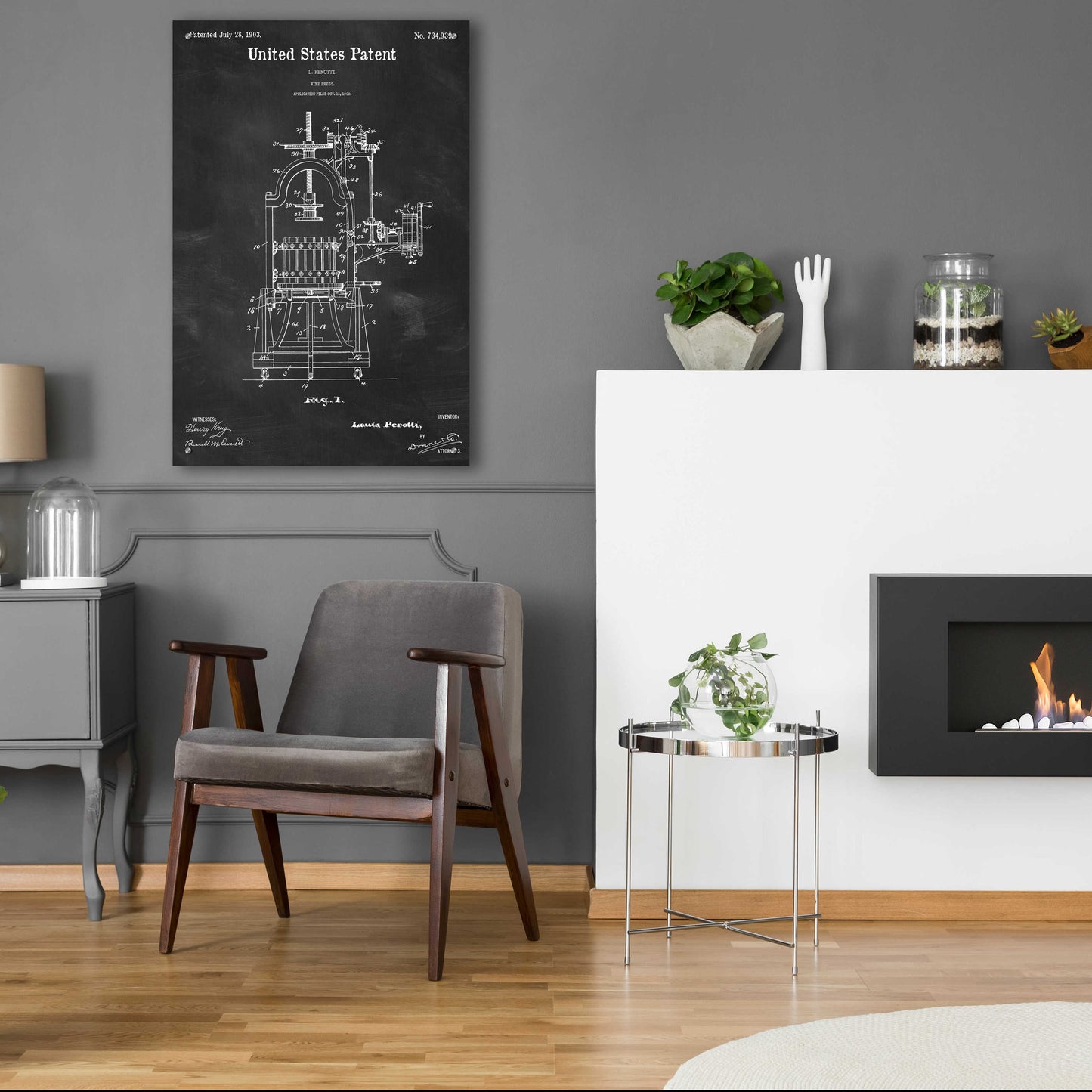 Epic Art 'Wine Press Blueprint Patent Chalkboard,' Acrylic Glass Wall Art,24x36