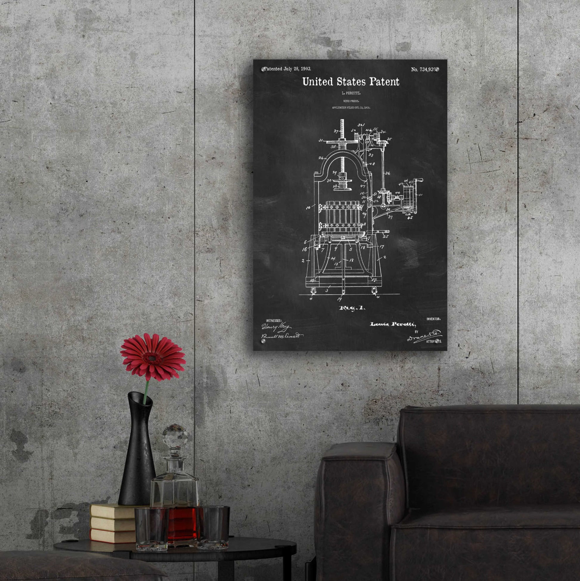 Epic Art 'Wine Press Blueprint Patent Chalkboard,' Acrylic Glass Wall Art,24x36