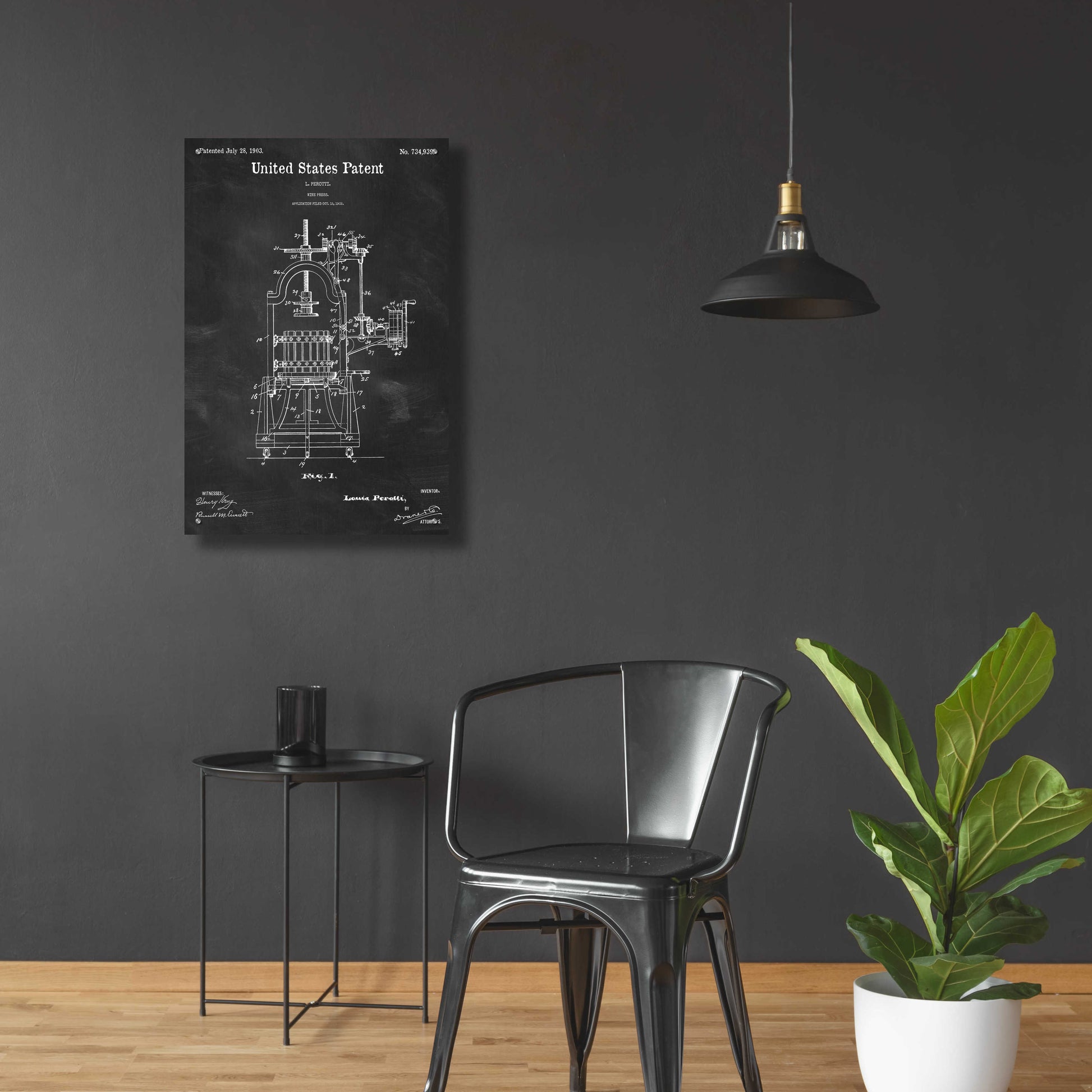 Epic Art 'Wine Press Blueprint Patent Chalkboard,' Acrylic Glass Wall Art,24x36