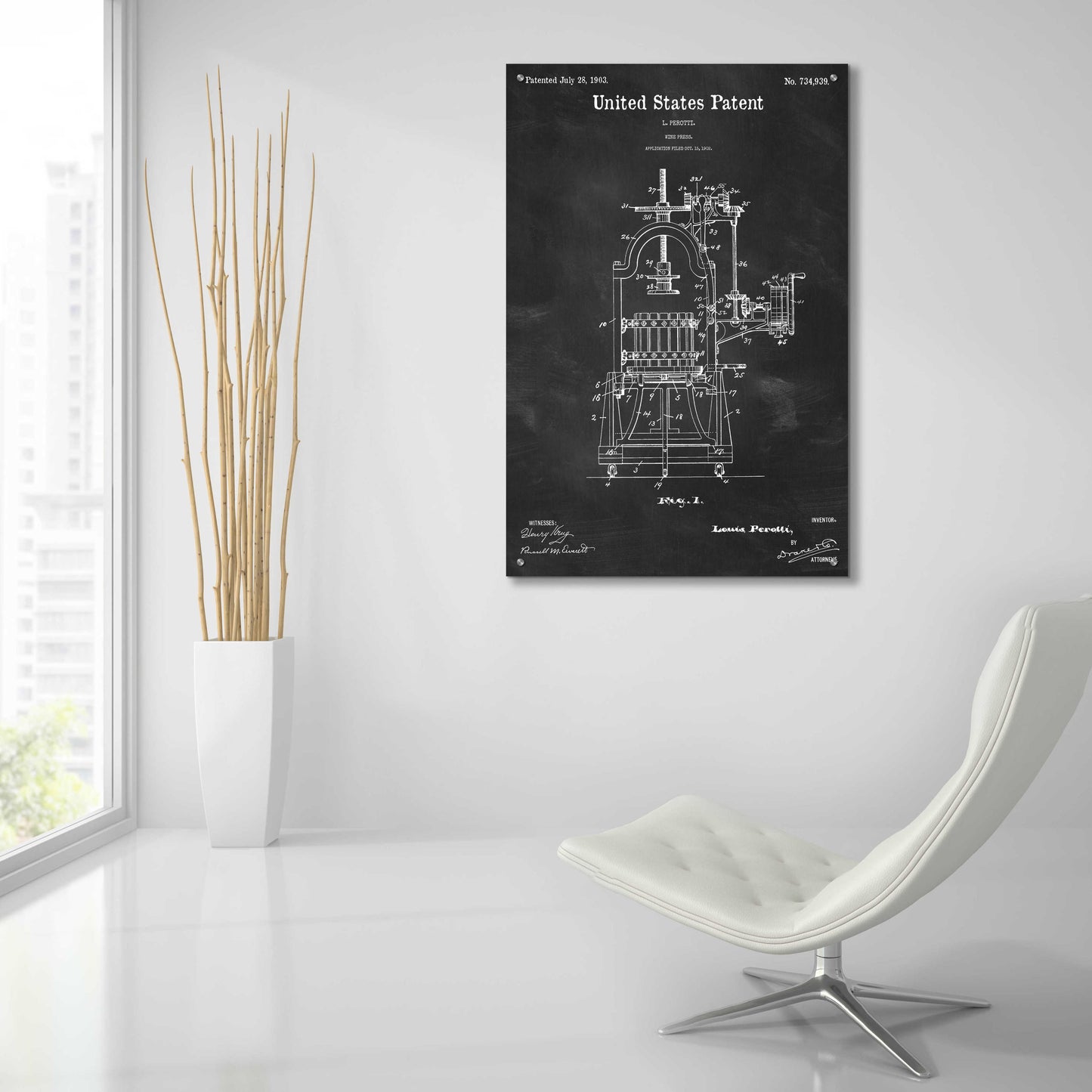 Epic Art 'Wine Press Blueprint Patent Chalkboard,' Acrylic Glass Wall Art,24x36