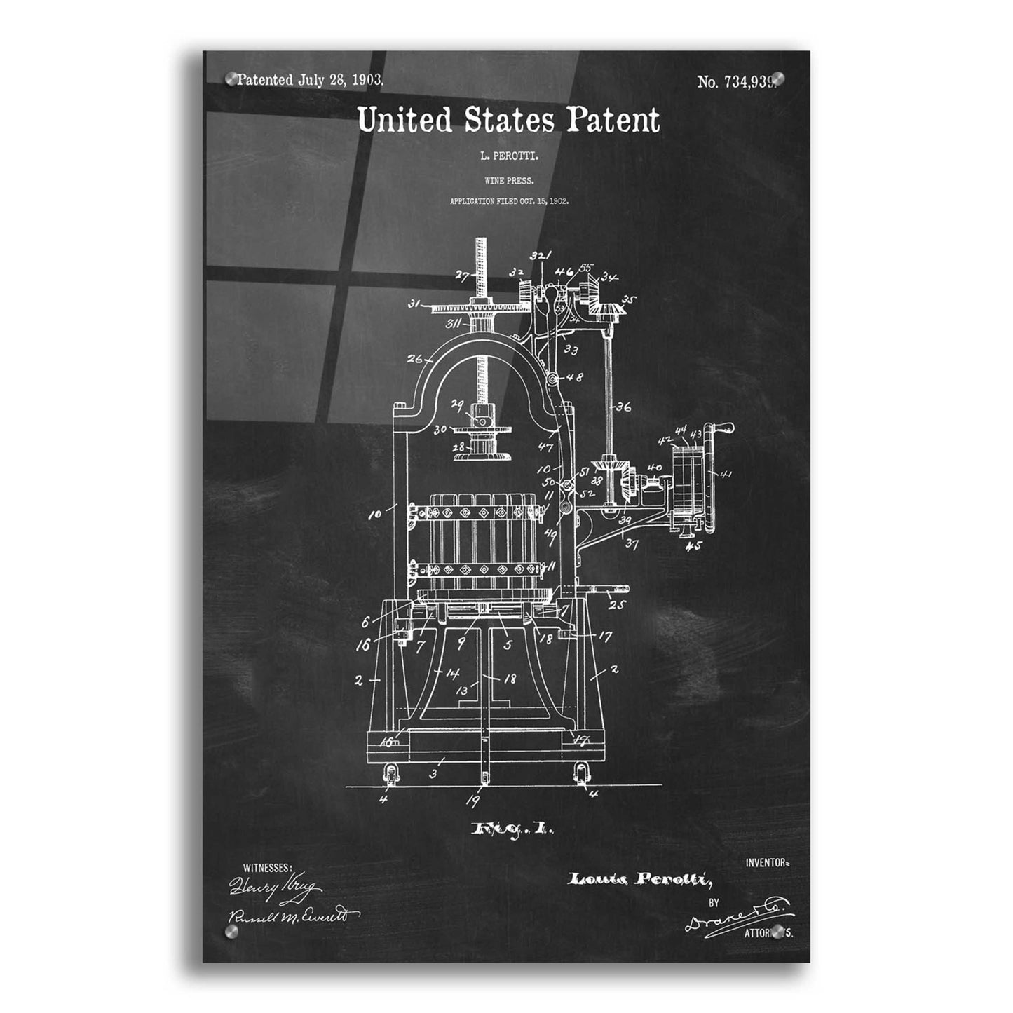 Epic Art 'Wine Press Blueprint Patent Chalkboard,' Acrylic Glass Wall Art,24x36