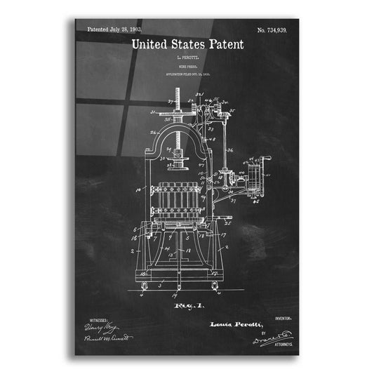 Epic Art 'Wine Press Blueprint Patent Chalkboard,' Acrylic Glass Wall Art,12x16x1.1x0,18x26x1.1x0,26x34x1.74x0,40x54x1.74x0