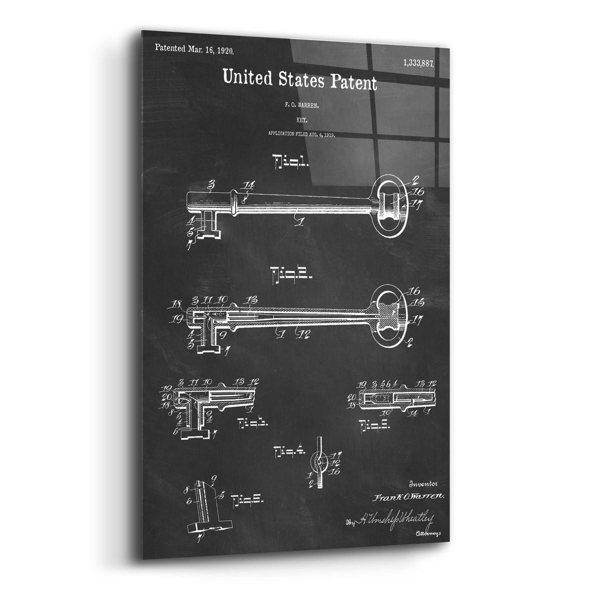 Epic Art 'Vintage Key Blueprint Patent Chalkboard,' Acrylic Glass Wall Art,12x16