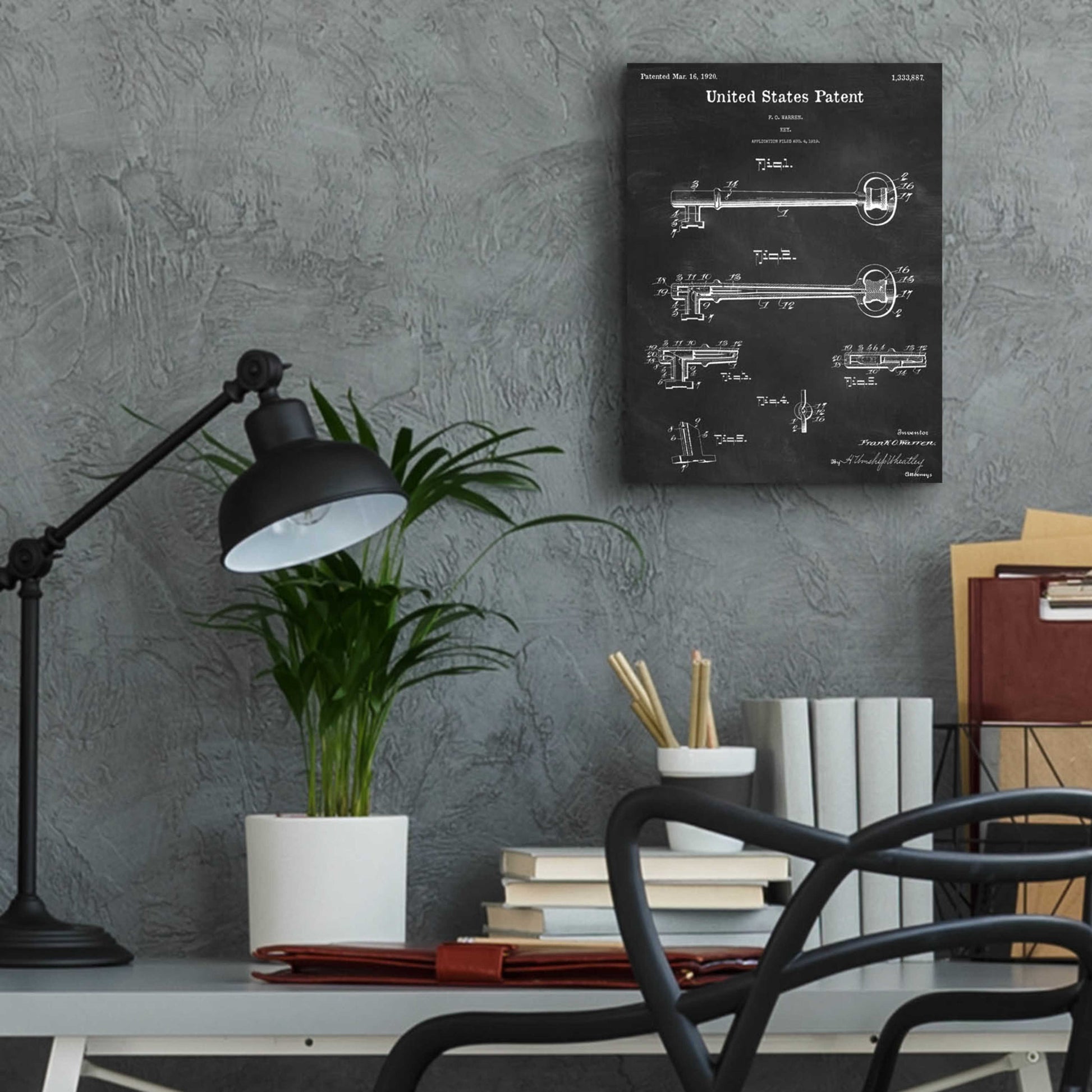 Epic Art 'Vintage Key Blueprint Patent Chalkboard,' Acrylic Glass Wall Art,12x16