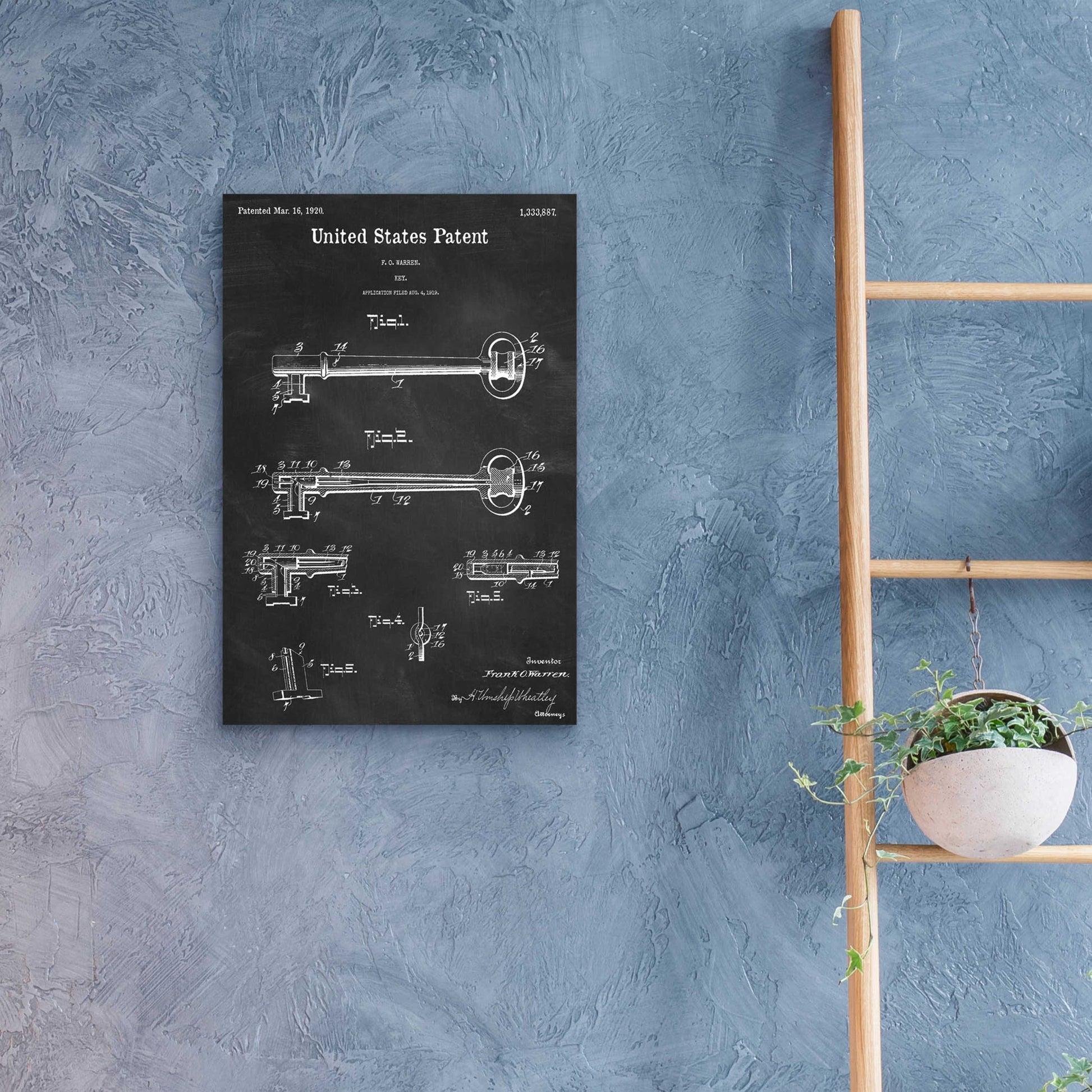 Epic Art 'Vintage Key Blueprint Patent Chalkboard,' Acrylic Glass Wall Art,16x24