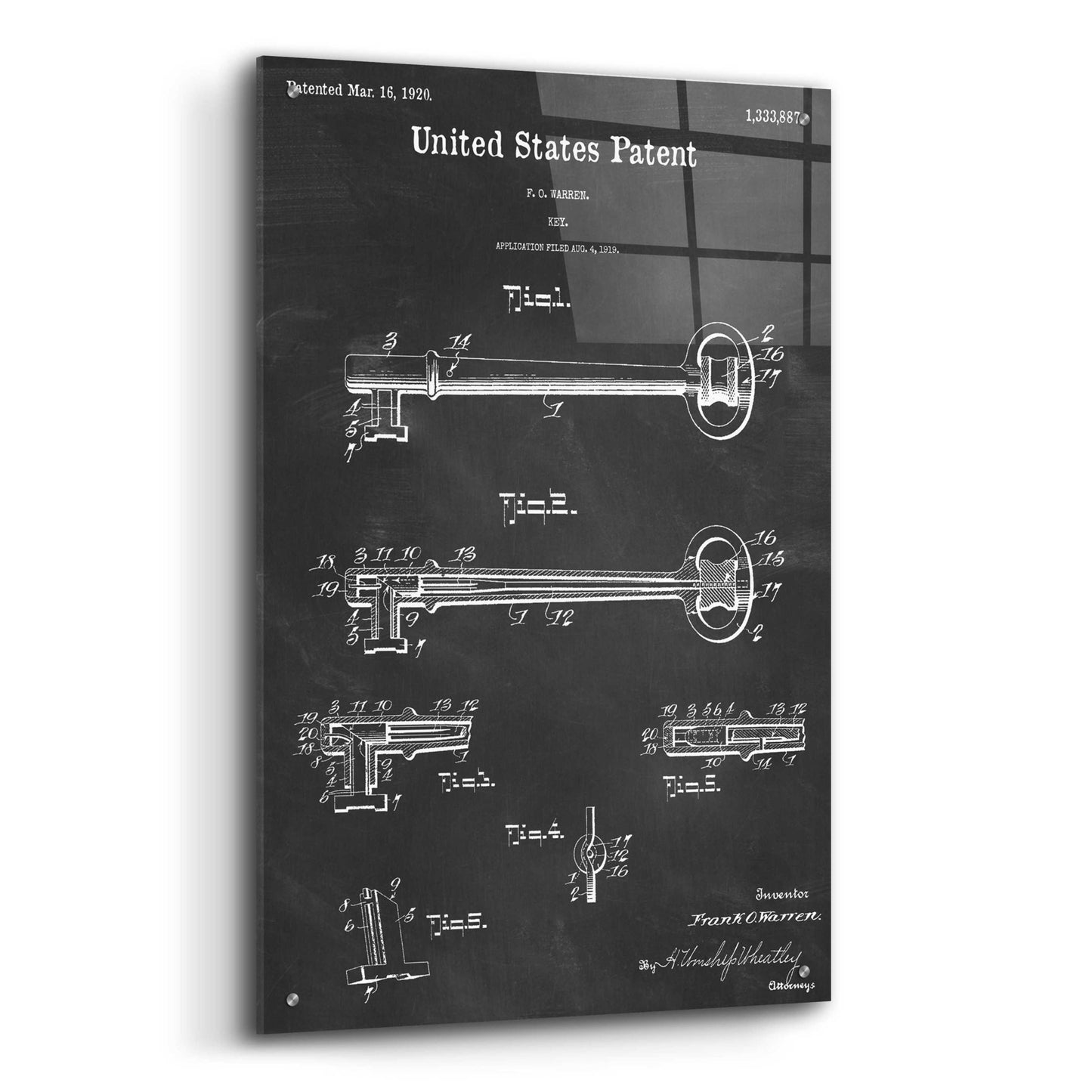 Epic Art 'Vintage Key Blueprint Patent Chalkboard,' Acrylic Glass Wall Art,24x36