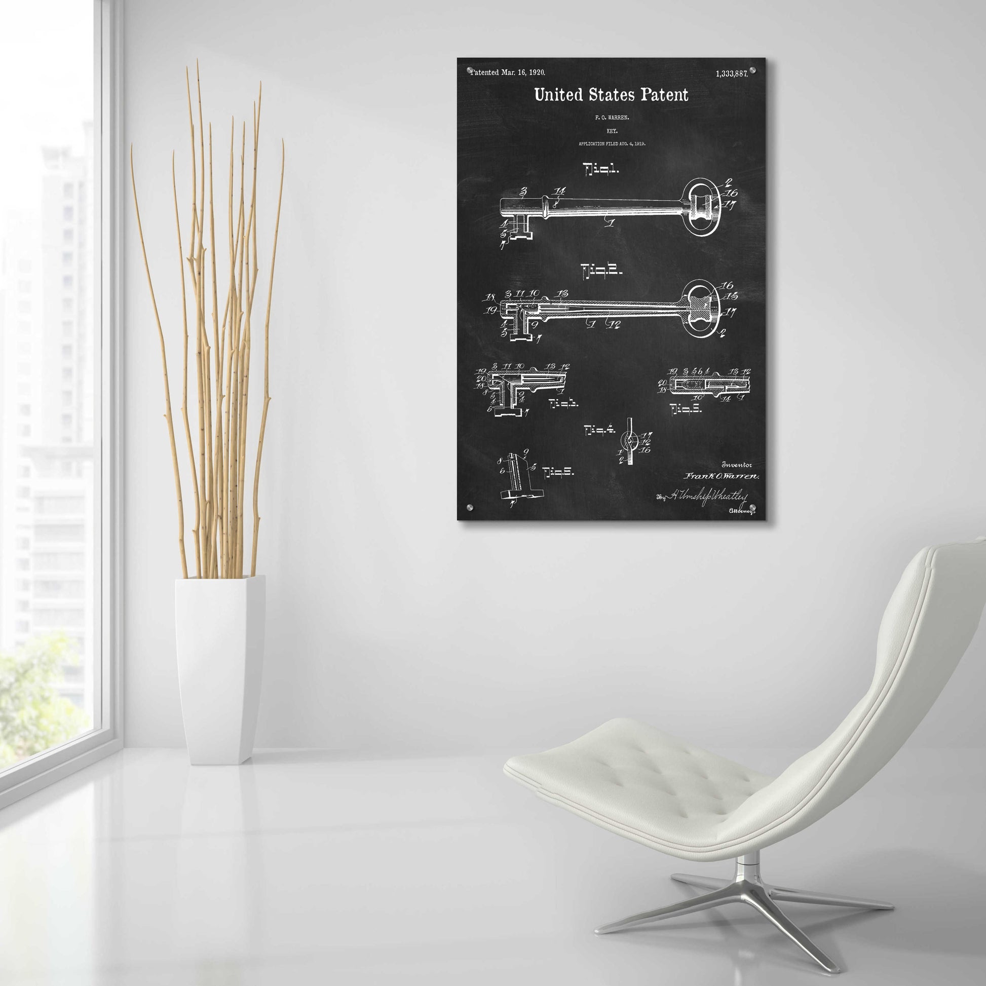 Epic Art 'Vintage Key Blueprint Patent Chalkboard,' Acrylic Glass Wall Art,24x36