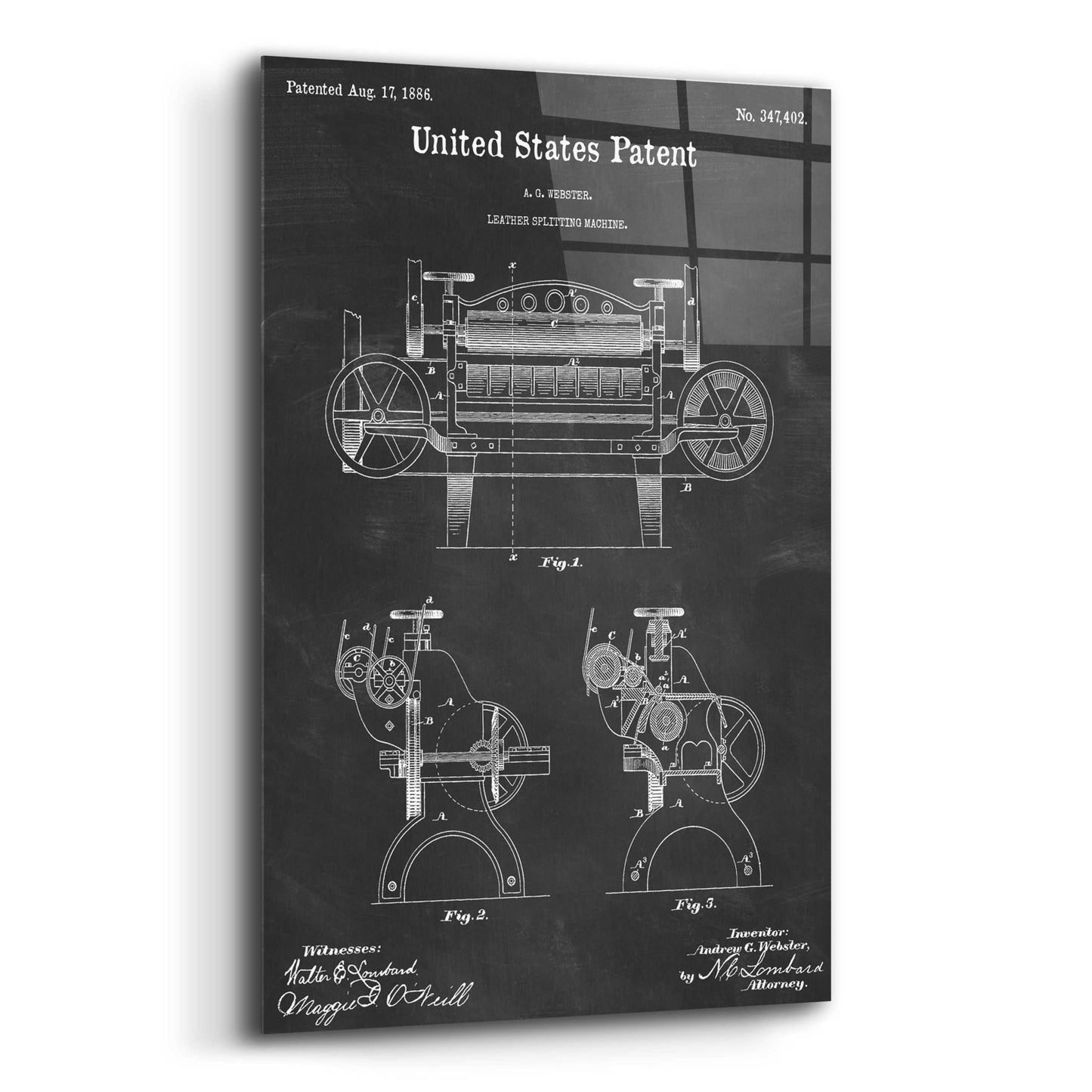 Epic Art 'Leather Splitting Machine Blueprint Patent Chalkboard,' Acrylic Glass Wall Art,12x16