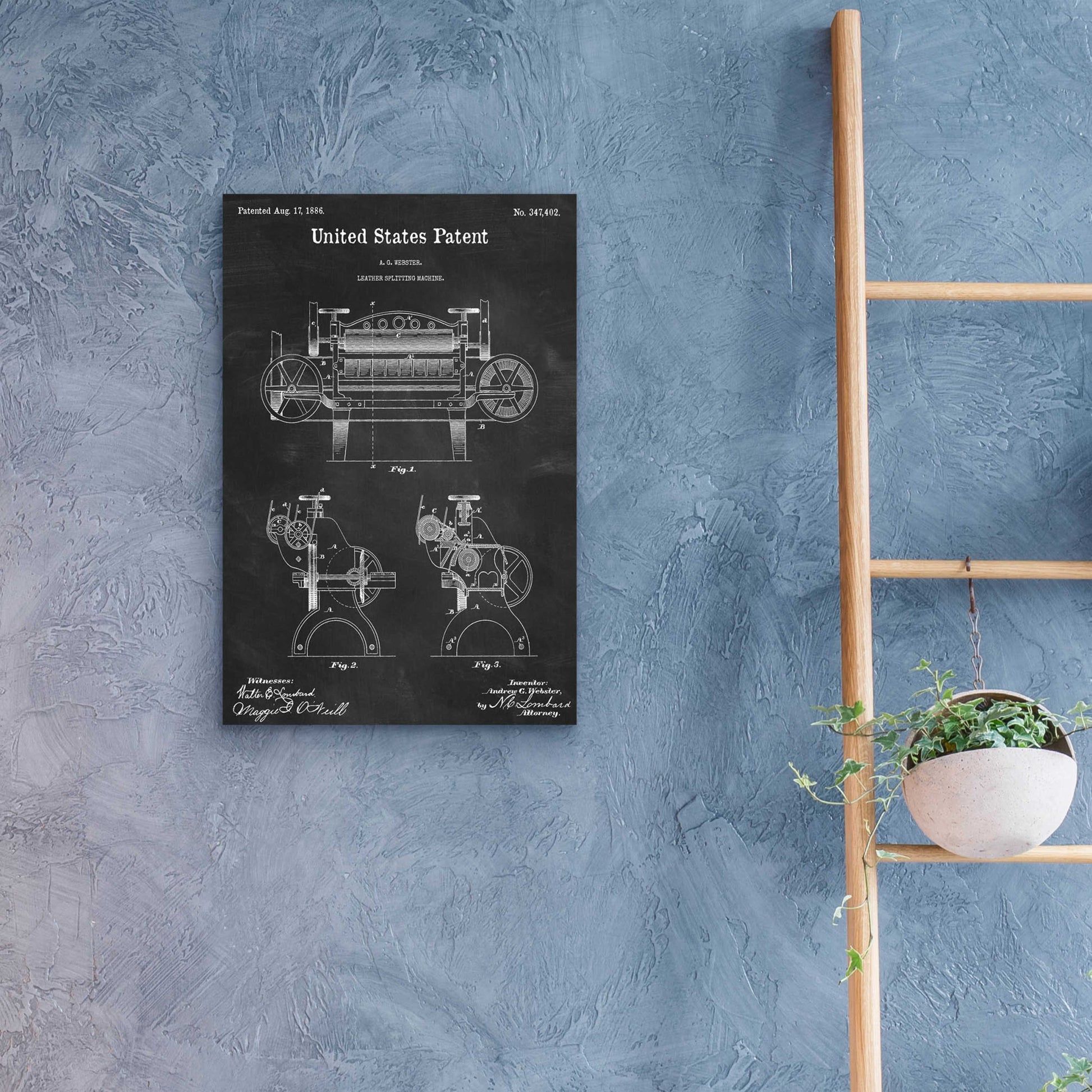 Epic Art 'Leather Splitting Machine Blueprint Patent Chalkboard,' Acrylic Glass Wall Art,16x24