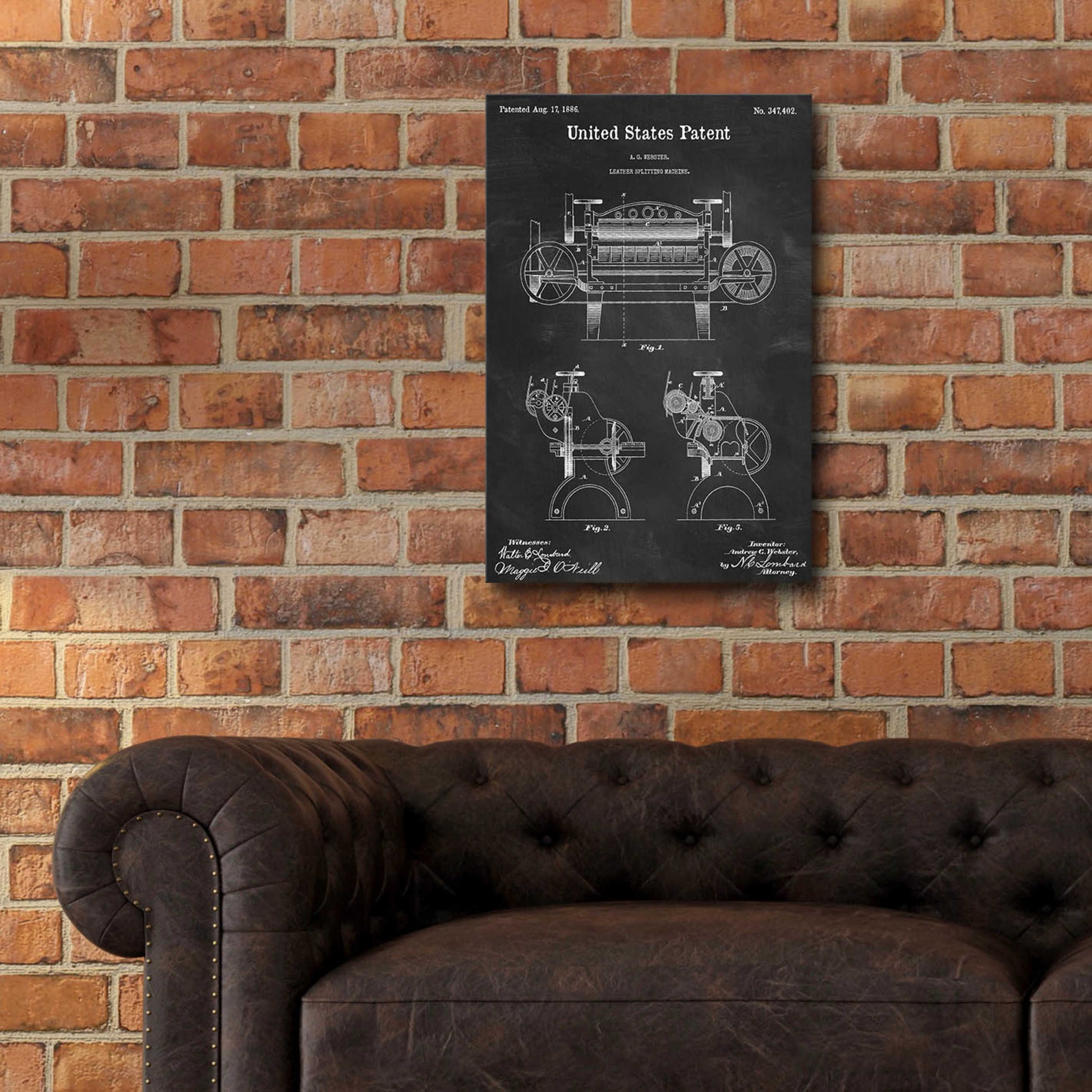 Epic Art 'Leather Splitting Machine Blueprint Patent Chalkboard,' Acrylic Glass Wall Art,16x24