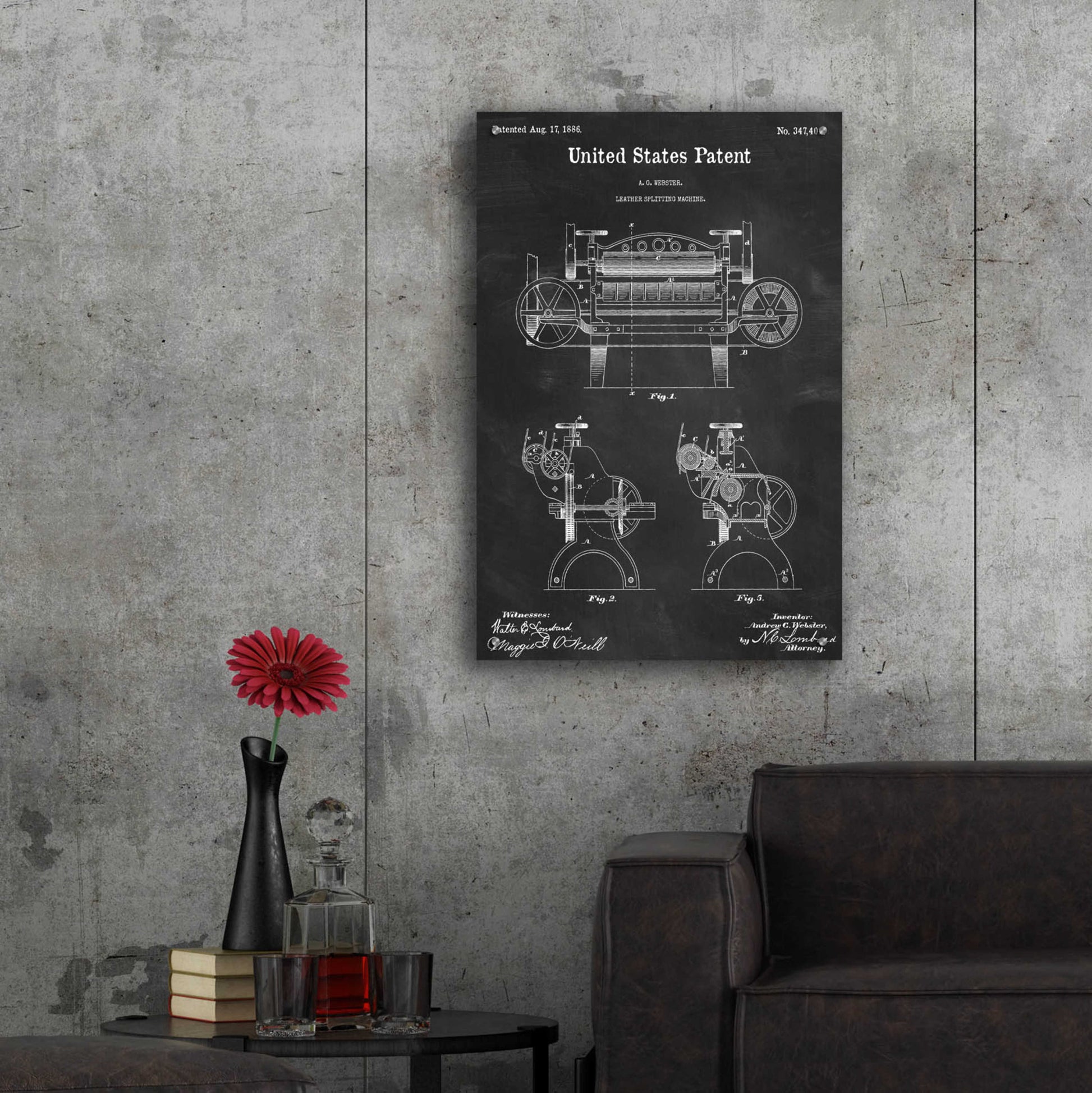 Epic Art 'Leather Splitting Machine Blueprint Patent Chalkboard,' Acrylic Glass Wall Art,24x36