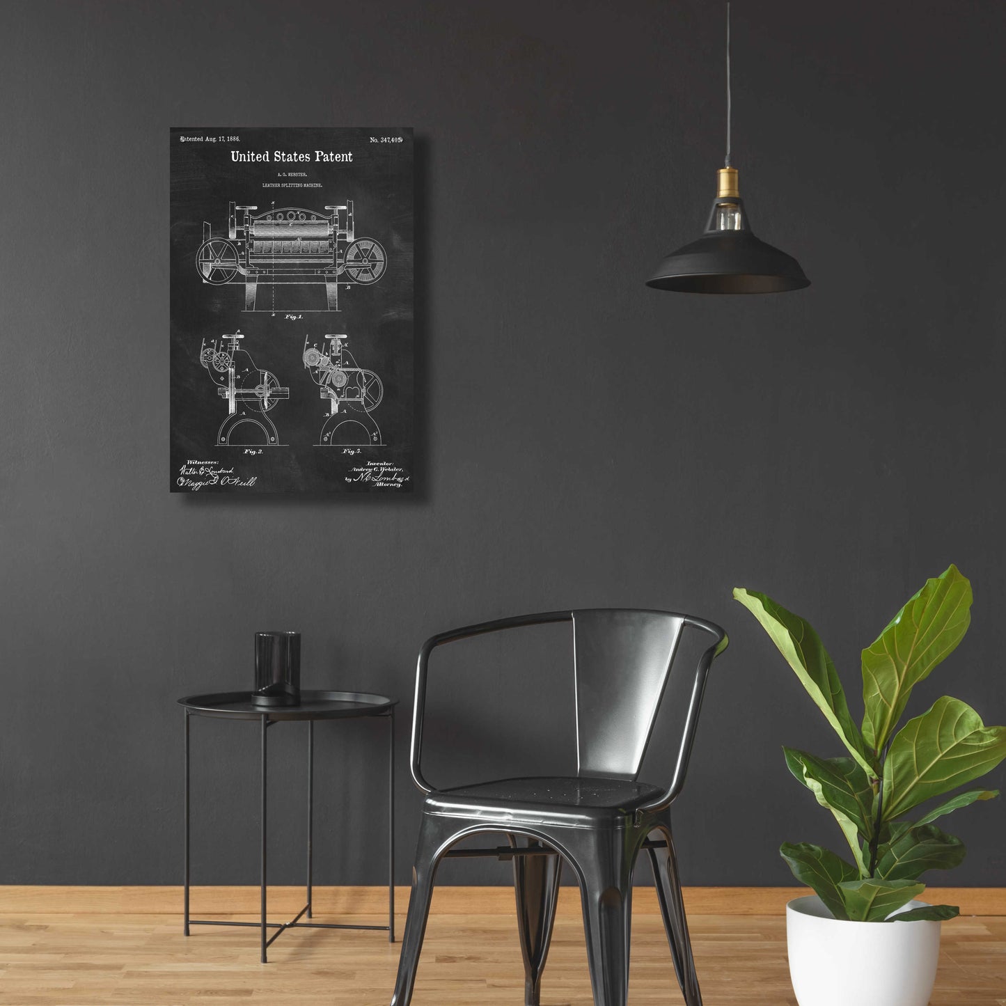 Epic Art 'Leather Splitting Machine Blueprint Patent Chalkboard,' Acrylic Glass Wall Art,24x36