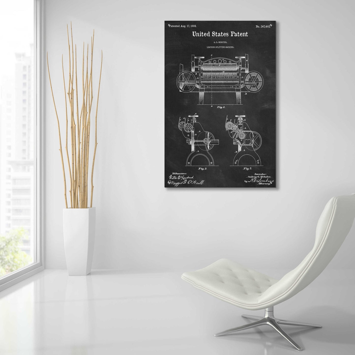 Epic Art 'Leather Splitting Machine Blueprint Patent Chalkboard,' Acrylic Glass Wall Art,24x36