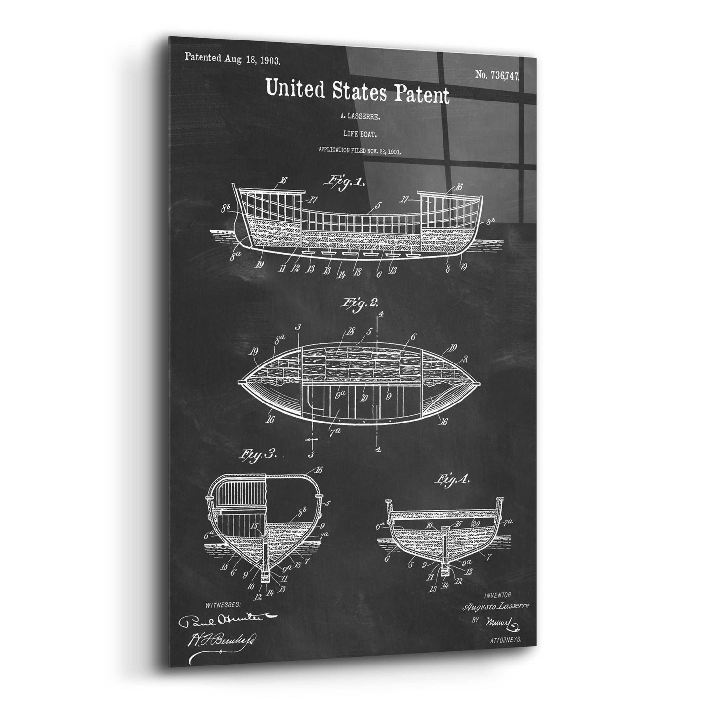 Epic Art 'Lifeboat Blueprint Patent Chalkboard,' Acrylic Glass Wall Art,12x16