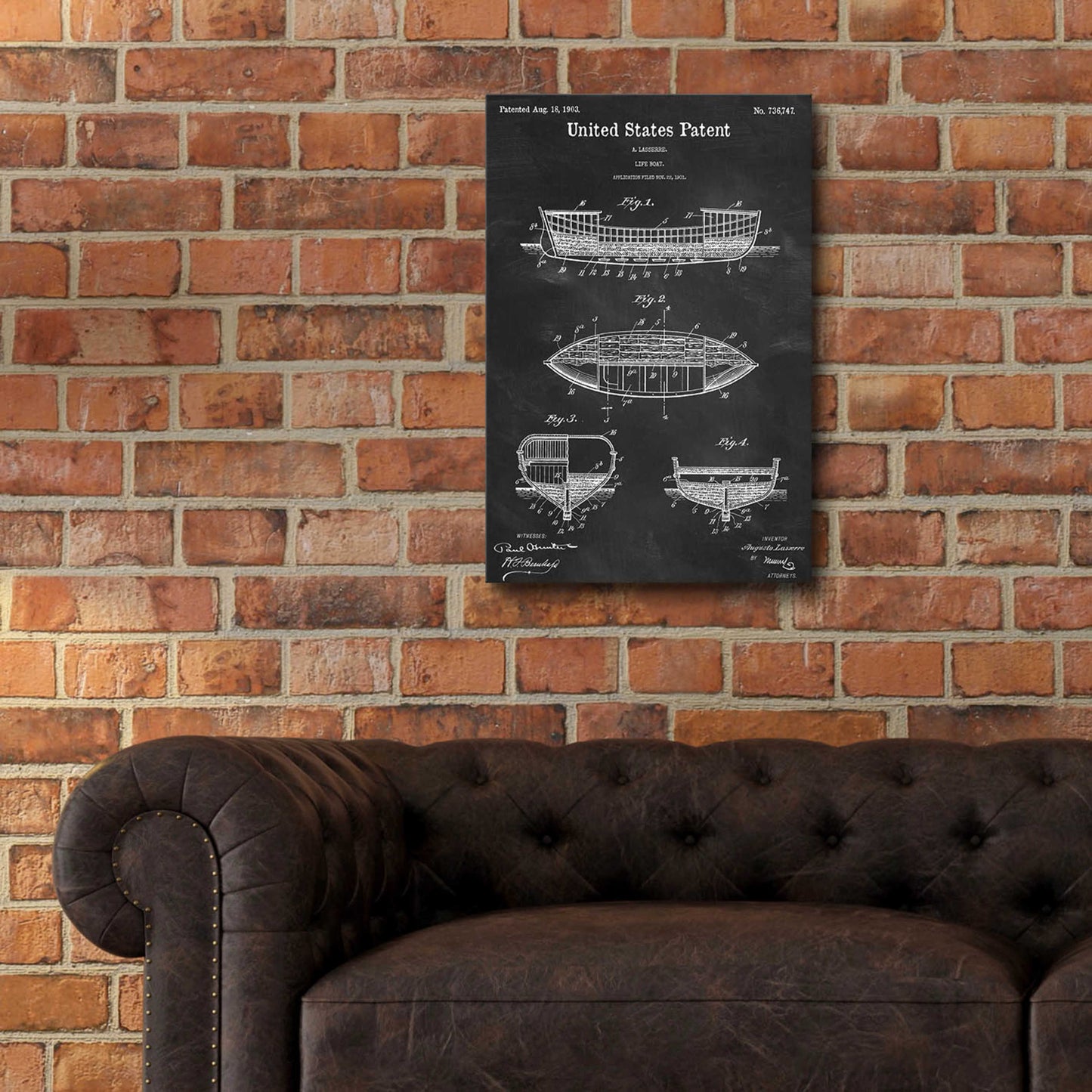 Epic Art 'Lifeboat Blueprint Patent Chalkboard,' Acrylic Glass Wall Art,16x24