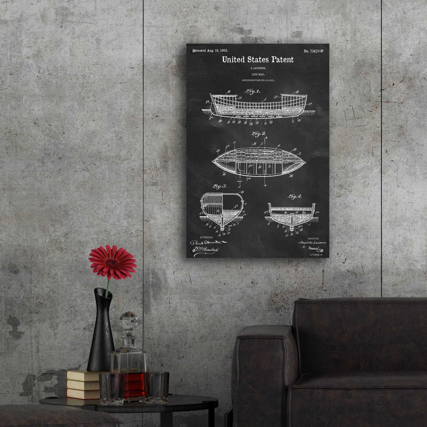 Epic Art 'Lifeboat Blueprint Patent Chalkboard,' Acrylic Glass Wall Art,24x36