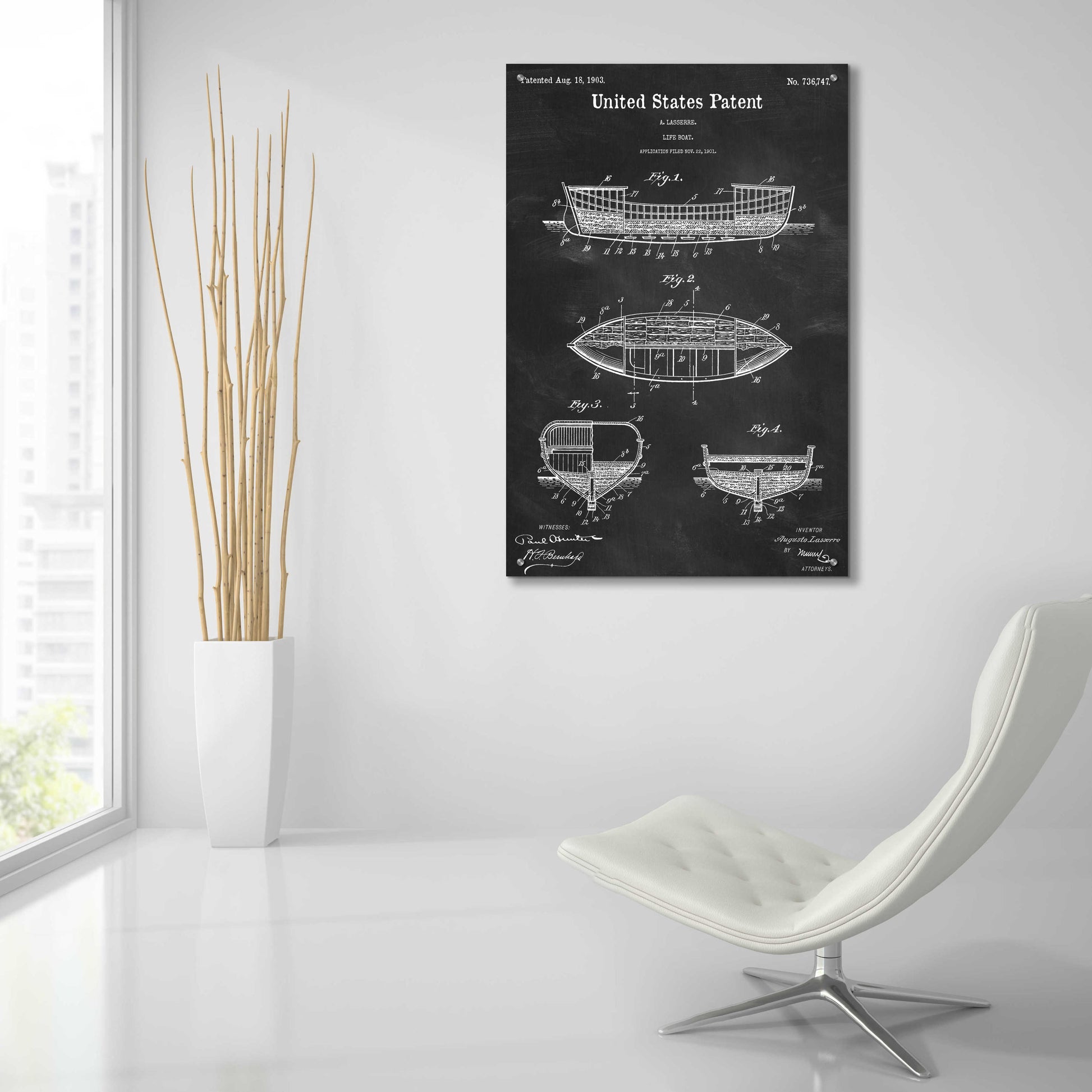 Epic Art 'Lifeboat Blueprint Patent Chalkboard,' Acrylic Glass Wall Art,24x36