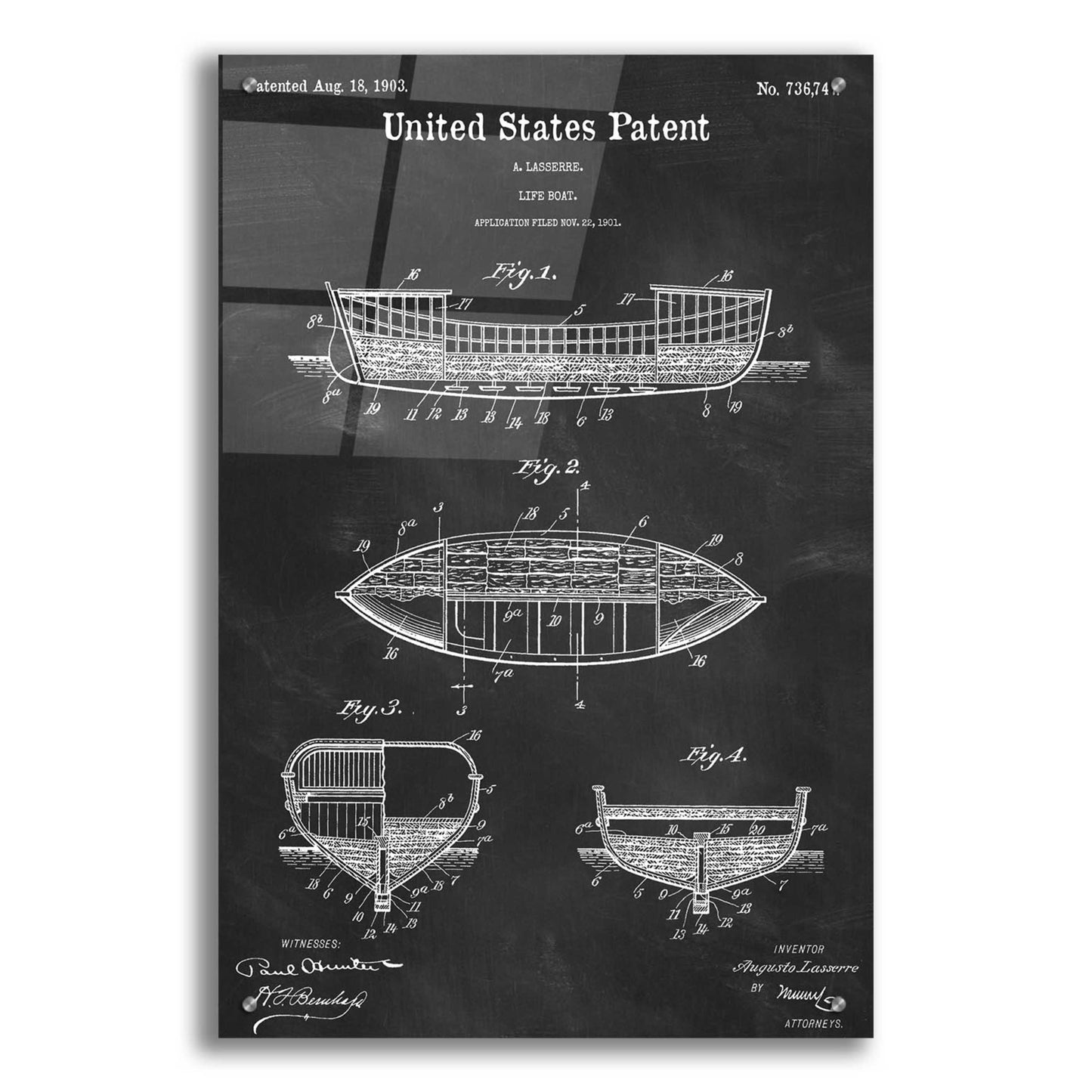 Epic Art 'Lifeboat Blueprint Patent Chalkboard,' Acrylic Glass Wall Art,24x36