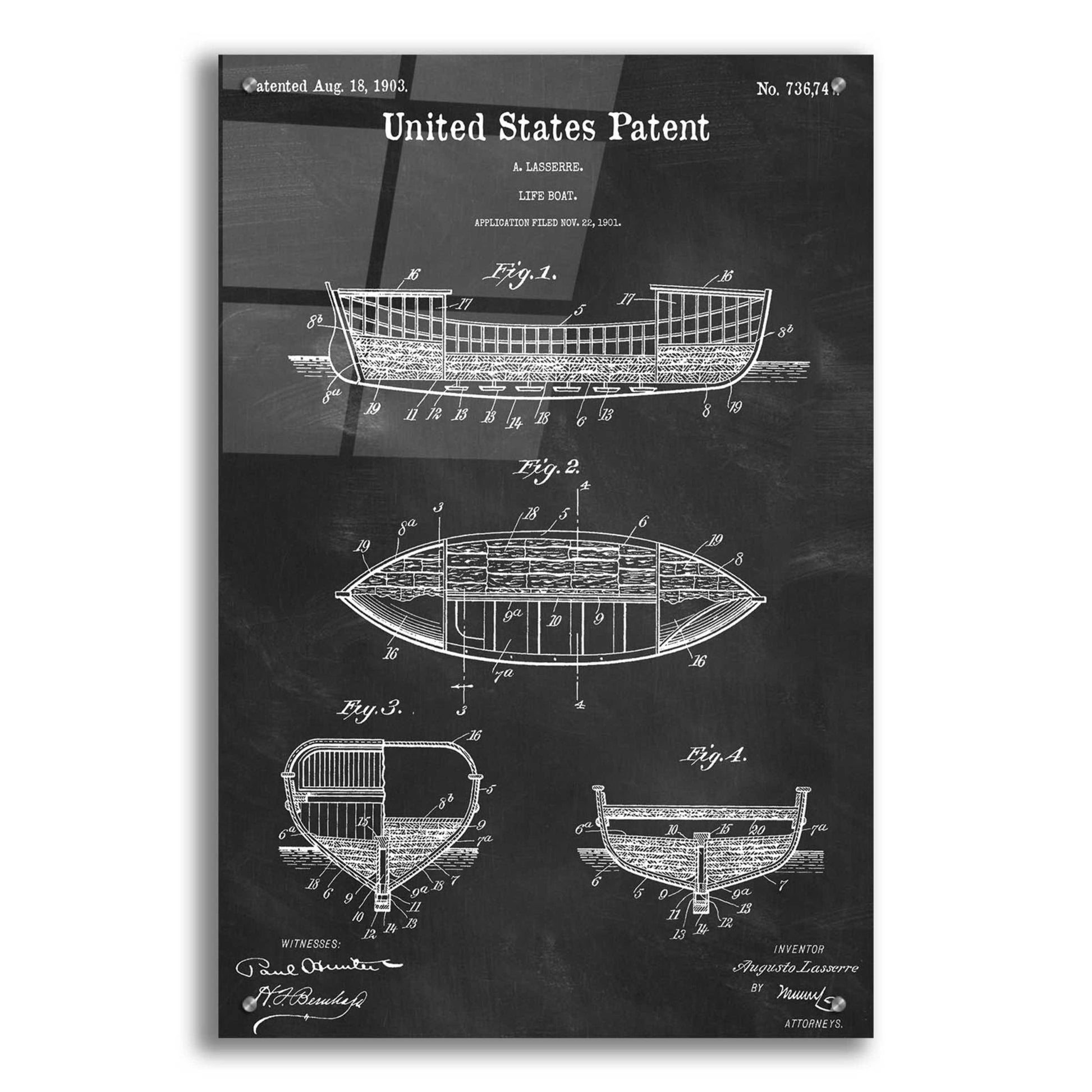 Epic Art 'Lifeboat Blueprint Patent Chalkboard,' Acrylic Glass Wall Art,24x36